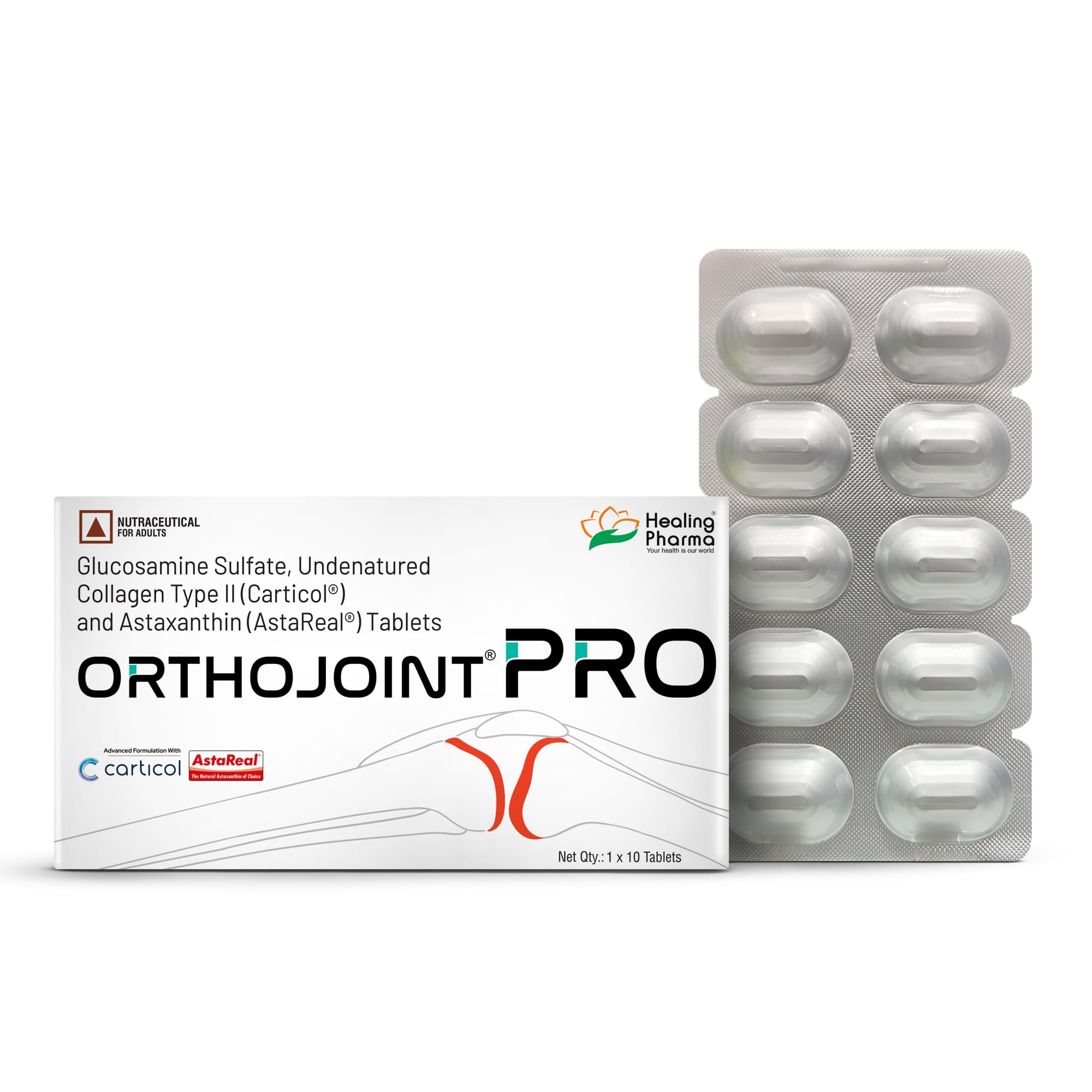 Healing Pharma - Orthojoint® Pro Advanced Joint Supplement With Glucosamine Sulfate 1500mg, Collagen (Carticol®) & Astaxanthin (AstaReal®) For Joint Pain, Cartilage Repair & Mobility - 10 Tablet (1 Strip)-image-48