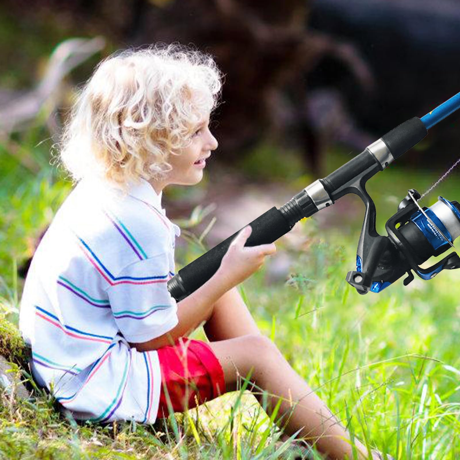 Zestaw wędkarski dla dzieci, 1,5 m, zestaw startowy z kołowrotkiem wędkarskim i przynętą, teleskopowa wędka z włókna węglowego i kołowrotek, akcesoria wędkarskie dla dzieci w wieku 3-10 lat, kompletny
