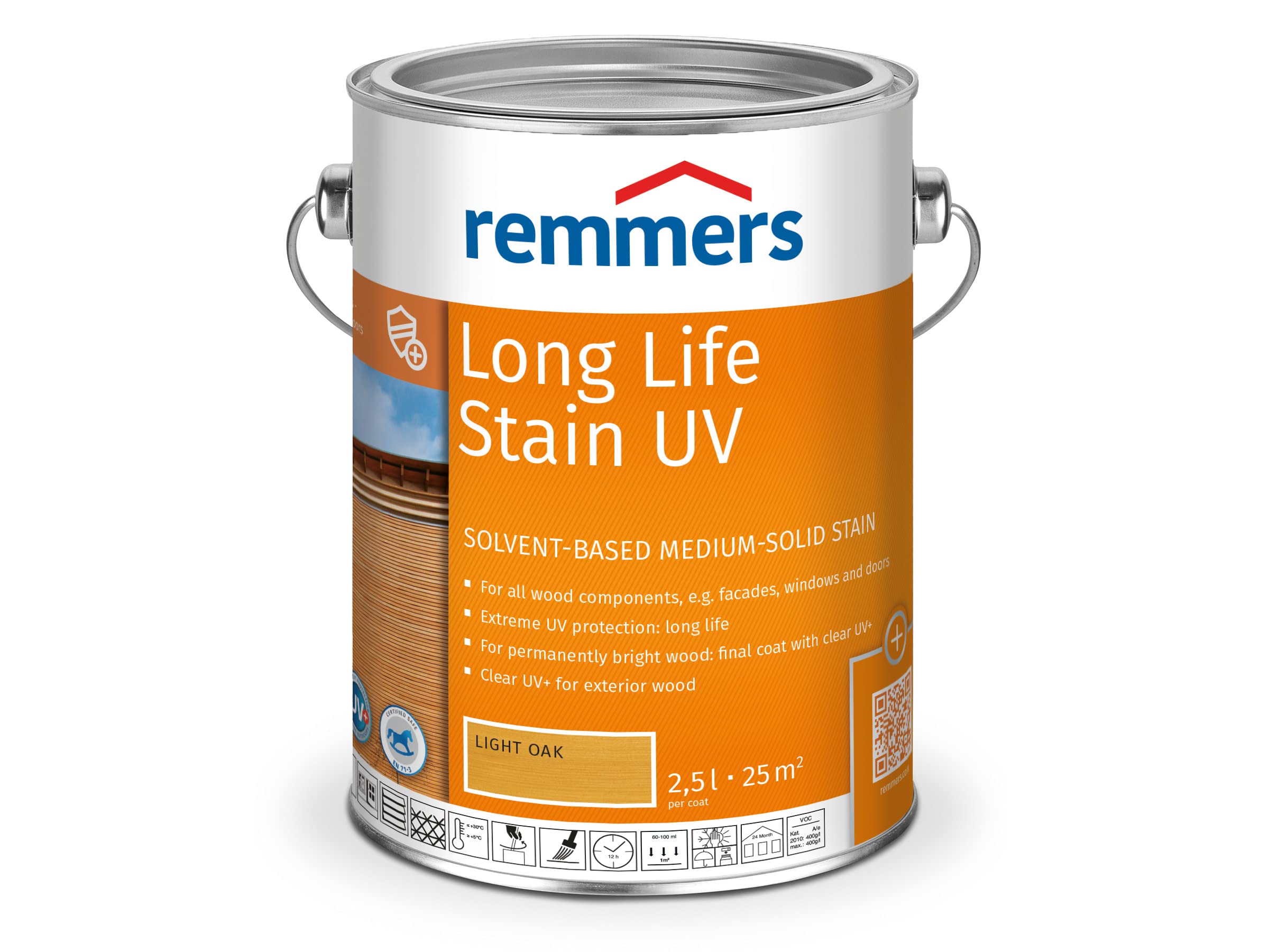 Remmers Light Oak Long Life Stain Uv 2,5 Litres, Solvent-Based Wood Uv Protection For Exterior Use, High Uv Protection Also For Light Shades And Colourless Uv+, Block-Resistant, Weather-Resistant