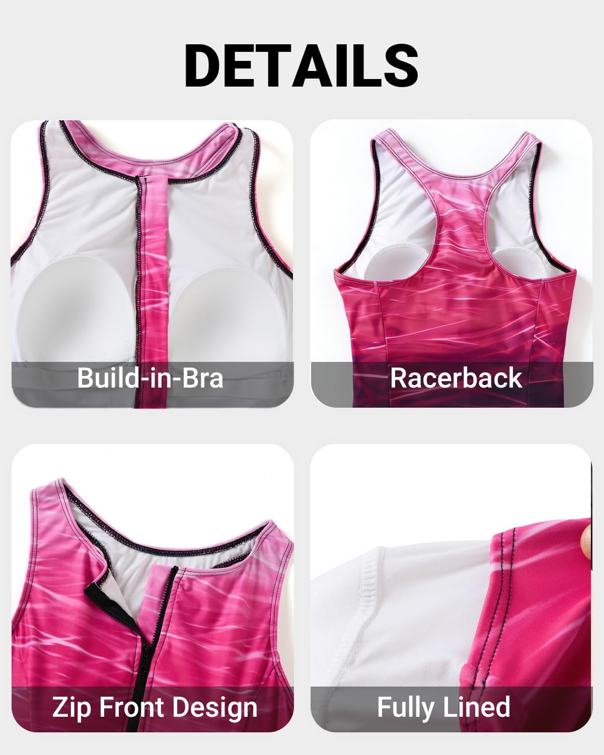 Tempt Me Women Athletic One Piece Swimsuit Zipper High Neck Bathing Suit Racerback Swimwear - Image 3