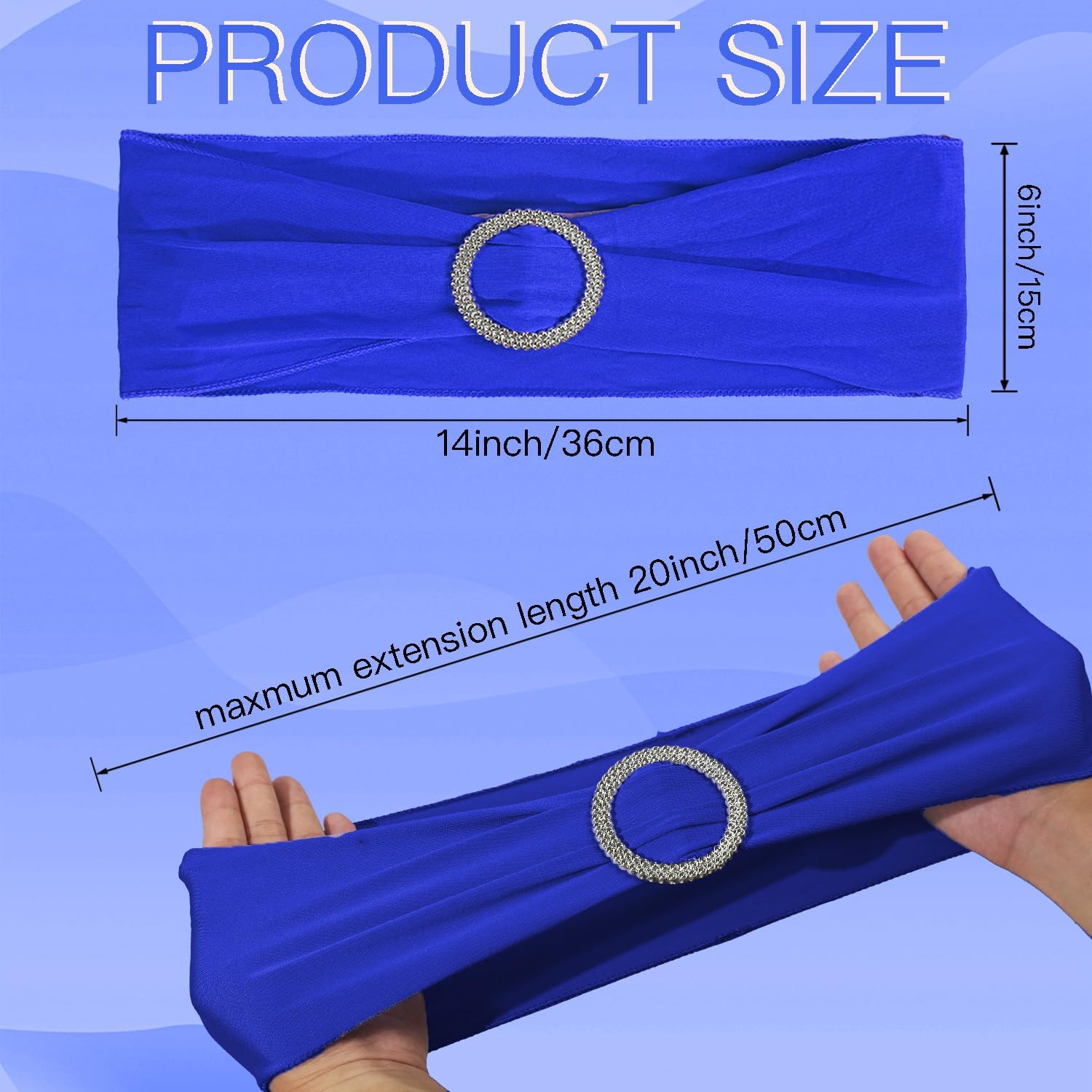 100PCS Spandex Stretch Chair Sashes Bows Elastic Chair Cover Bands Ties with Buckle Slider for Wedding Party Reception Events Universal Ceremony Banquet Decorations(Royal Blue)