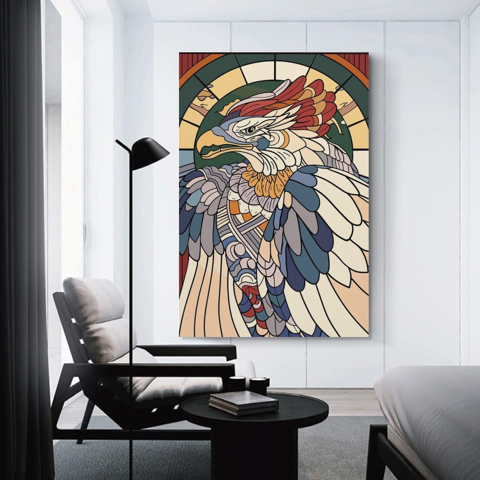 Junmoney Stylized Eagle Stained Glass Art Room Decor Wall Art, 24x36inch(60x90cm), for Bedroom Walls, Guest Spaces Or Lounges, Stylish Decor for A Restful Room Update