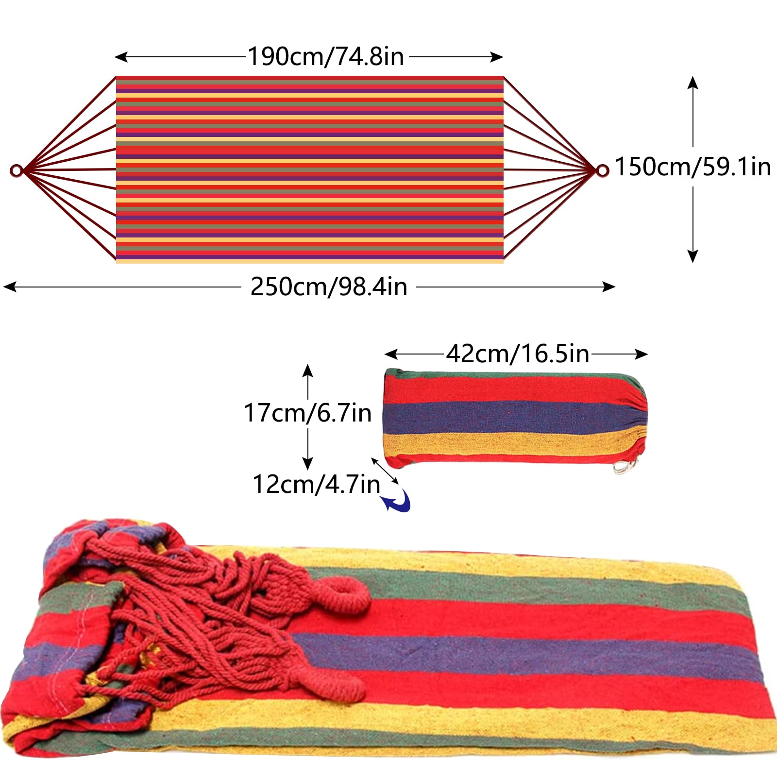 Amaca per esterni, in cotone, 190 x 150 cm, per campeggio, portata fino a 150 kg, per esterni, portatile, traspirante, con borsa per il trasporto, per campeggio, giardino, terrazza