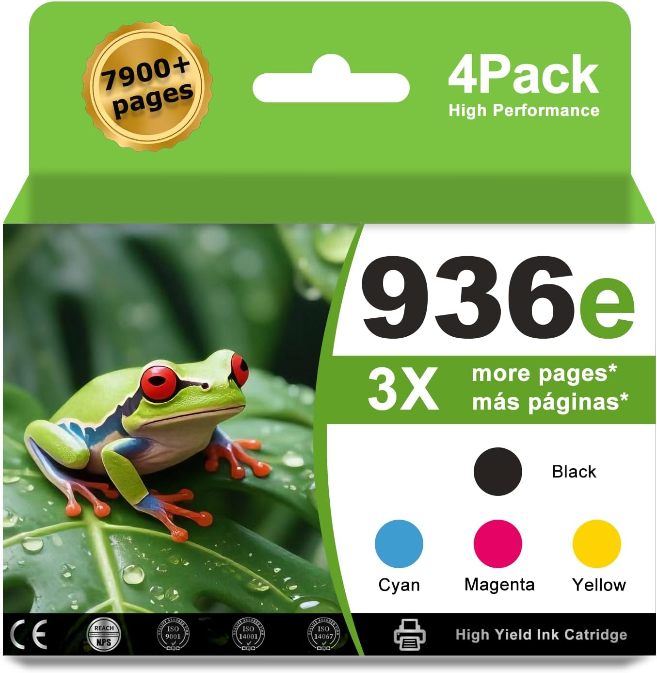 936e 936xl Ink Combo Pack Compatible for HP936 XL 936 e Ink Cartridges for OfficeJet Pro 9110b 9120e 9125e 9128e 9130b 9135e; Wide Format 9730e; OfficeJet 9122e Printers (936XL BK+C+M+Y 4-Pack)