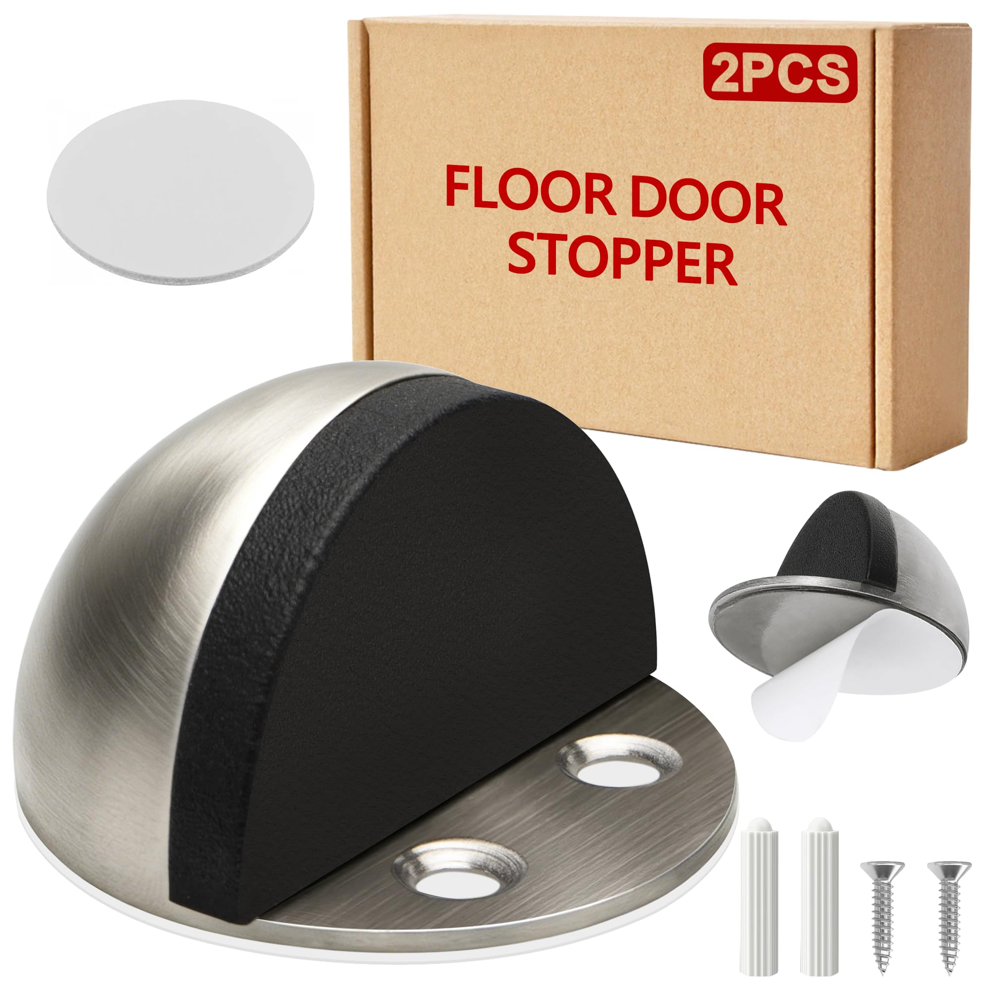 YEYIT 2Pcs Door Stoppers,45 x 25mm Floor Door Stopper,Self Adhesive Door Stop,Floor Mounted Doorstop,Half Moon Wall Protector with Screws and 3M Glues