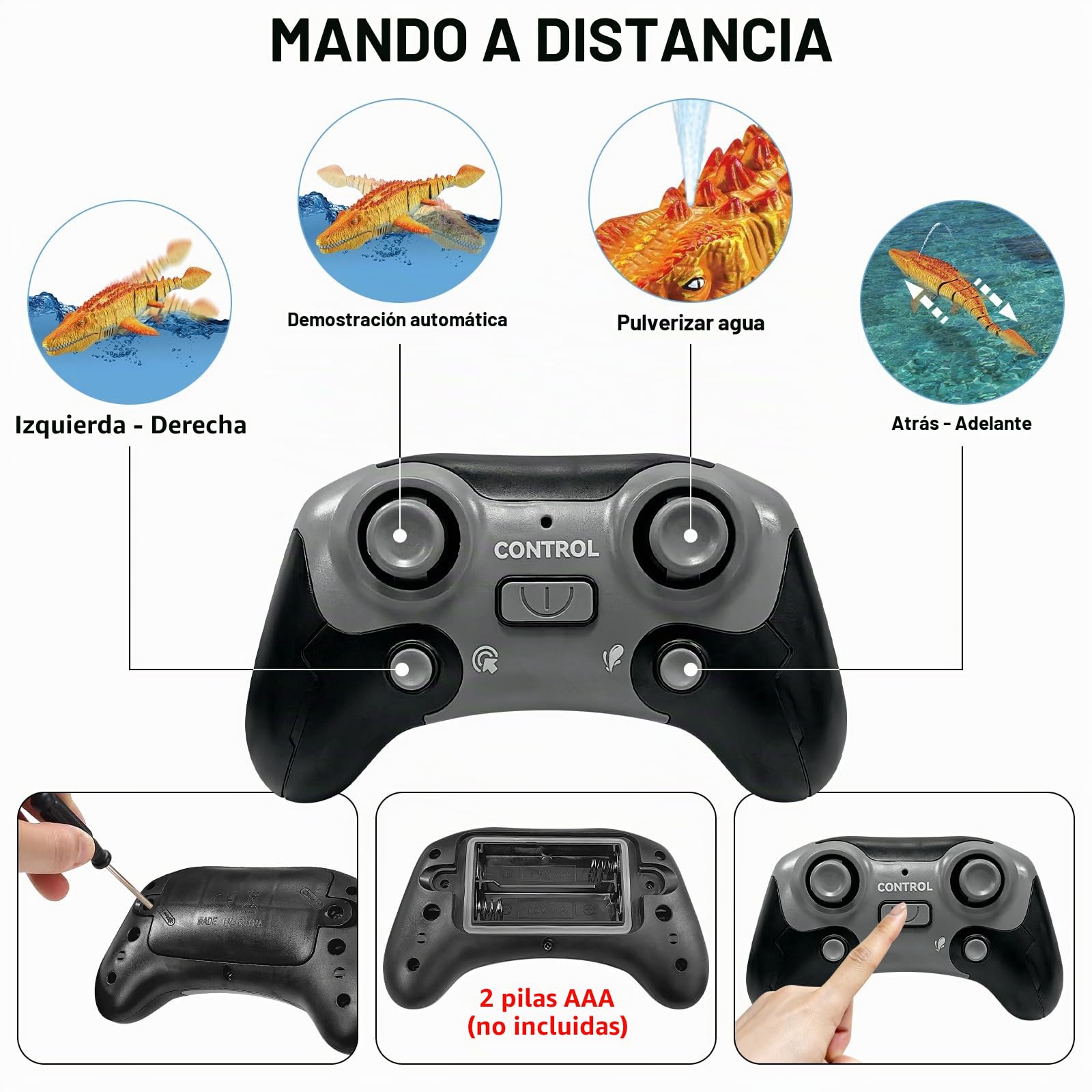 Barcos Teledirigido RC Mosasauru, 2.4GHz Impermeable Juguete del Mosasaurio De Agua con Agua pulverizadora, Dinosaurio Teledirigido Agua, Regalo para Niños Piscina, Lago, Baño (Amarillo)