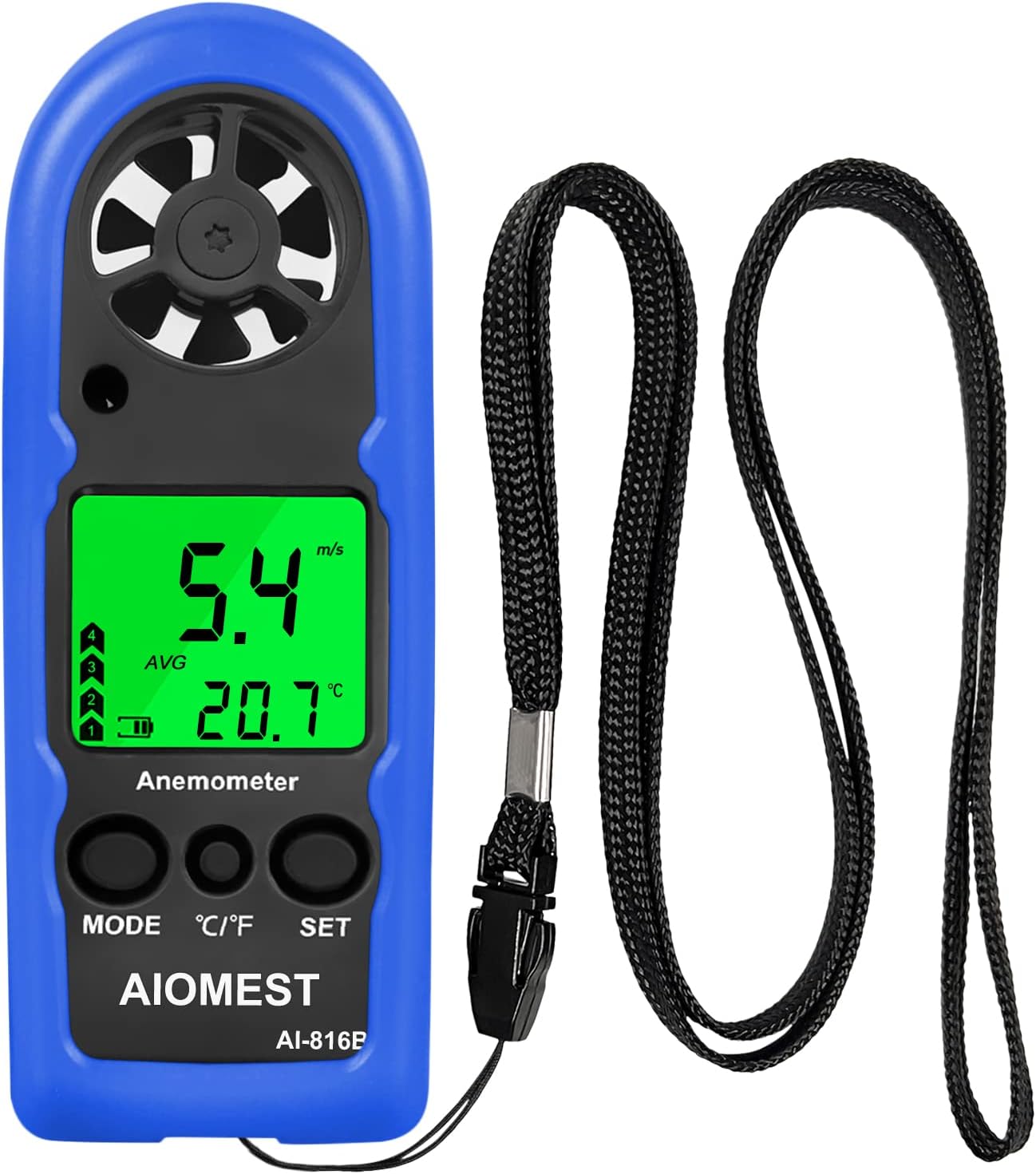 AIOMEST Digital Anemometer, Mini Wind Speed Meter Air Flow Gauge Measuring Wind Velocity Temperature, Handheld Velometer AI-816B with Max/AVG/Current Wind Chill for HVAC Shooting Sailing