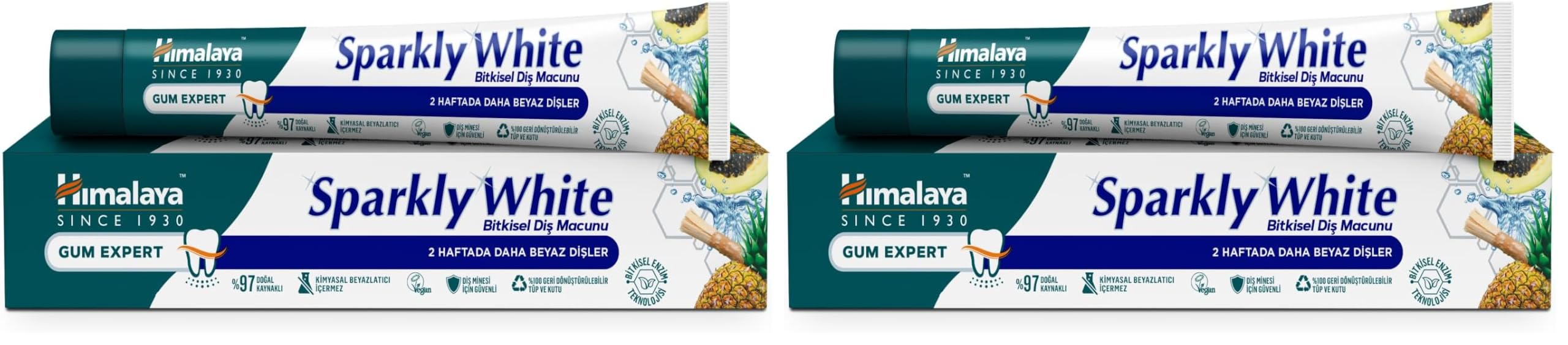 Himalaya Since 1930 Işıltılı Beyazlık Bitkisel Beyazlatıcı Diş Macunu, Florürsüz, Parabensiz, Bitkisel Enzim, 75 ml 2li paket