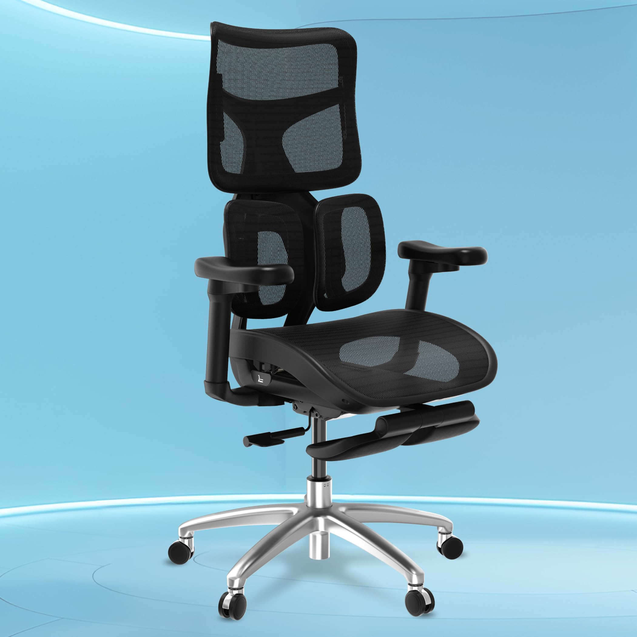 The Sleep Company Elite Premium Ergonomic Chair| Dual Dynamic Lumbar Suspension| Advanced Adaptive Comfort| Extendable Footrest| 4D Armrests| Work from Home and Office | Free Installation | Black