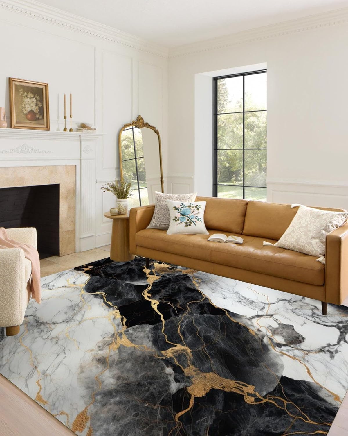 Paco Home Large Rug, Living Room Rug Pattern Grey Gold Soft Marble Effect Various Designs, Size:80x150 Cm, Colour:Gold 5