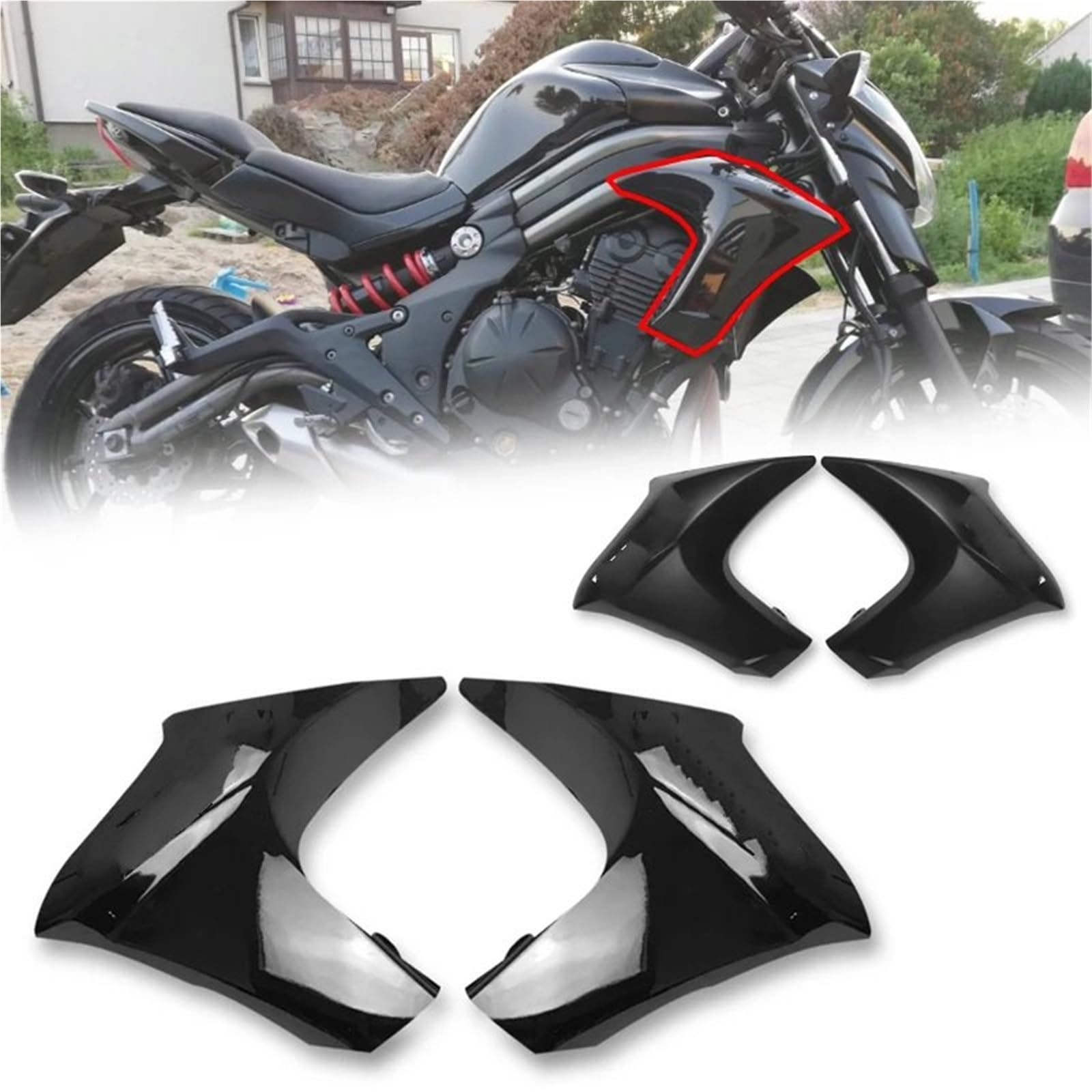 Copertura Protettiva Carenatura Misura per KAWASAKI ER6N ER 6N 2012-2016 Carene ABS Lato destro o sinistro Coperchio del radiatore Carenatura opaca Pannelli Spoiler carenatura(Carbon Look-1 Set)