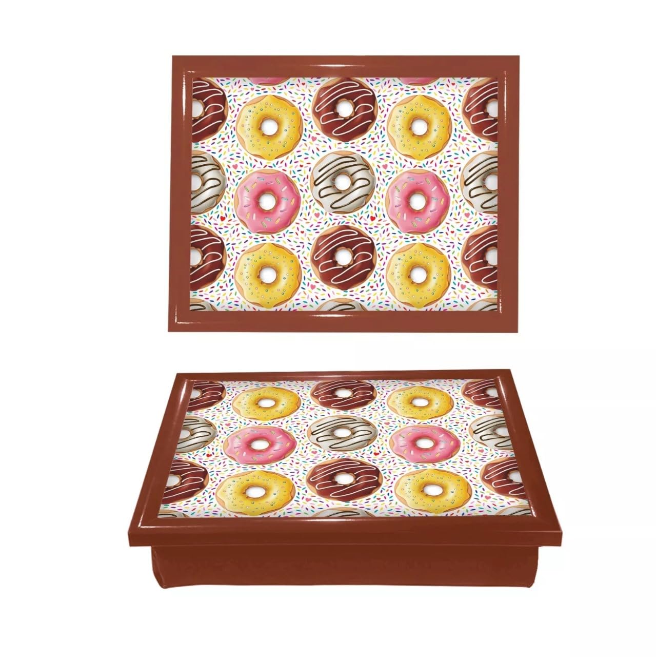 Premzo Brown Kids Lap Tray Yummy Donuts With Soft Padded Bean Bag Cushion Children Kids Art, Writing, Drawing, Breakfast, Food, Dinner, Serving Lap Tray For Donuts Lovers