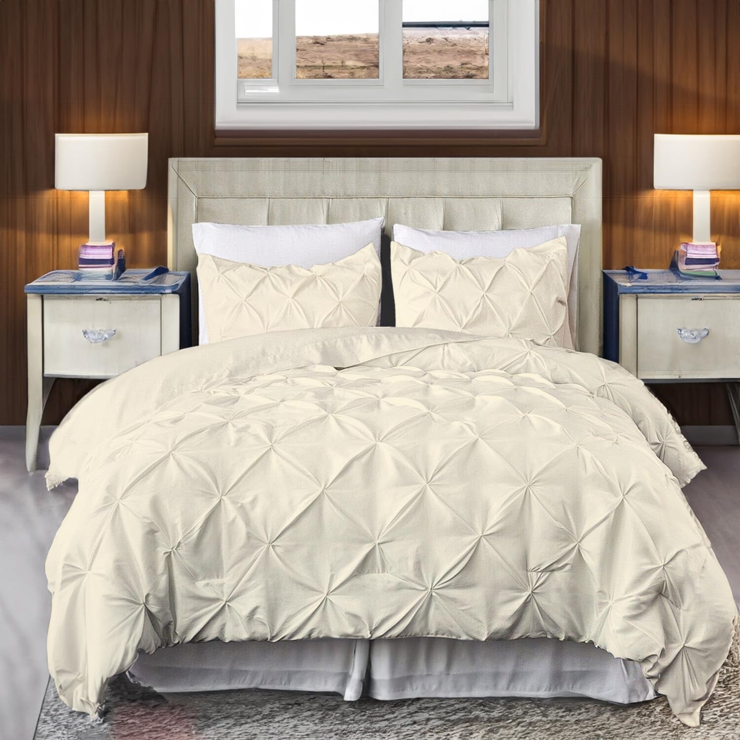 EASYCOT 800TC Diamond Pintuck Duvet Cover Egyptian Cotton 1 Piece Duvet Cover Emperor Size Pinch Pleat Comfortable Hotel Quality Bedding set (ivory) โ image 1