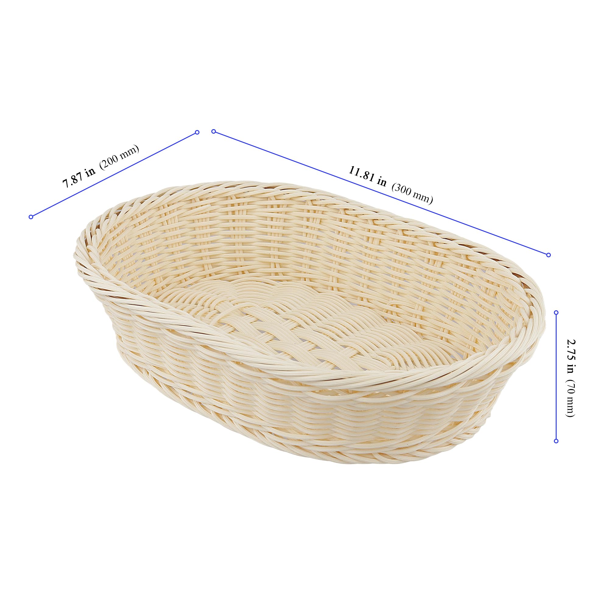 4 Stück Brotkorb Geflochten Oval, 30 x 20 x 7cm Brötchenkorb Oval, Ovale Flechtkorb für Brot, Gebäck, Gemüse, Küche