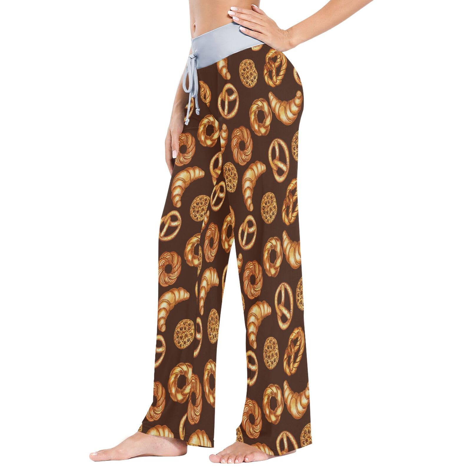 Ollabaky Women's Pajama Pants PJs Bottoms for Women Wide Leg Sleep Lounge Pants: Multi- Cookies Bagels Pretzels X-Small