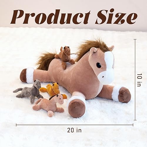 Miniatura 2 de 5 piezas de animales de peluche de caballo, gran animal de peluche de mamá de caballo con bebés adentro, 3.3 lbs de peso animal de peluche de poni,