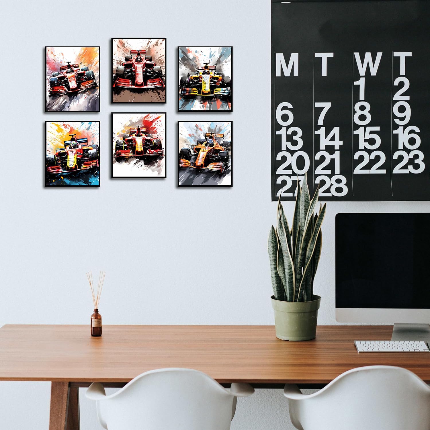 Framed Formula 1 Racing Wall Art, Watercolor Formula 1 Racing Wall Art, Super Racing Car Decor Set of 6 (8''x10'') Supercar Posters Men's Study Boys Room Wall Decor