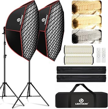 Light Box Photography Lighting Kit2-Pack 37" Octa Softbox,Honeycomb Grid,110W LED Lamps,RC,Tripod Stands for Studio Light,Video Recording,Portraits,Model/Food/Pet/Baby/Product Shoots & Live Streaming