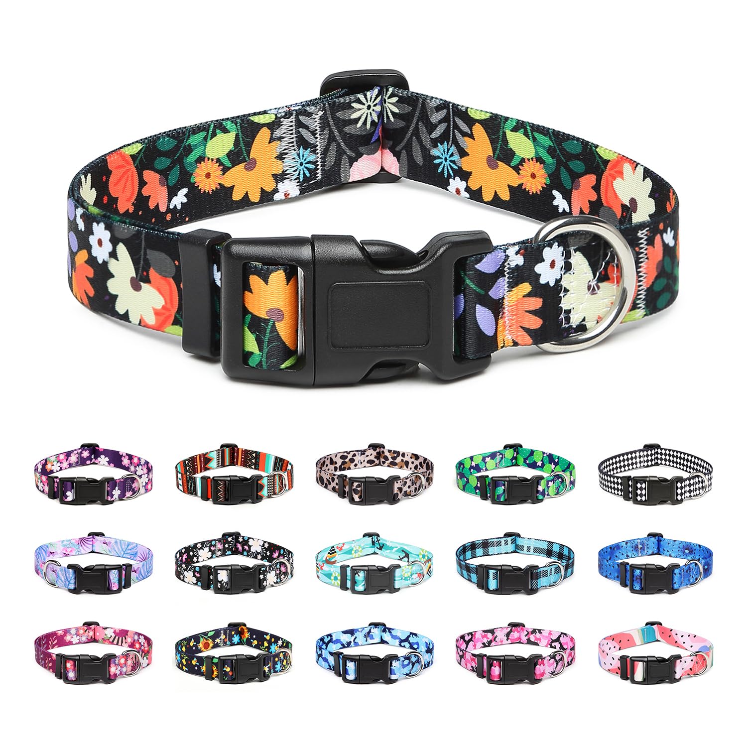 Mercano Collar ajustable para perro, patrones de diseño especial, nailon suave, cómodo y duradero, para perros pequeños, medianos y grandes (M, naranja floral)