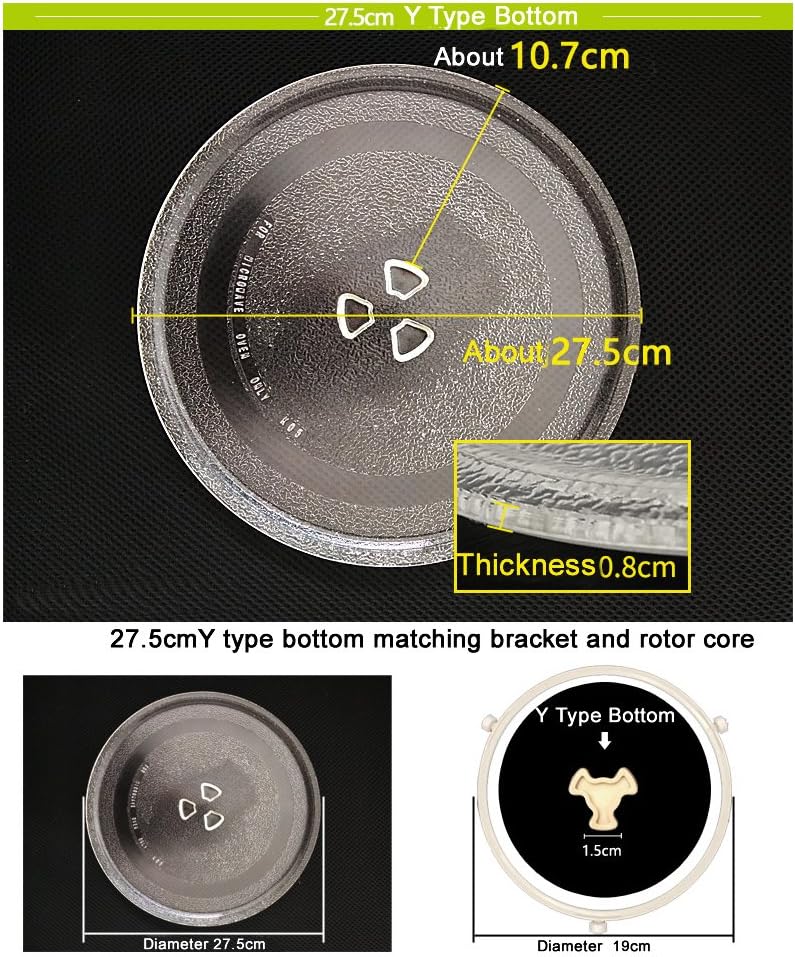 27.5cm Thickened Heat Resistant Microwave Glass Plate Turntable Tray Accessories Y-Bottom General