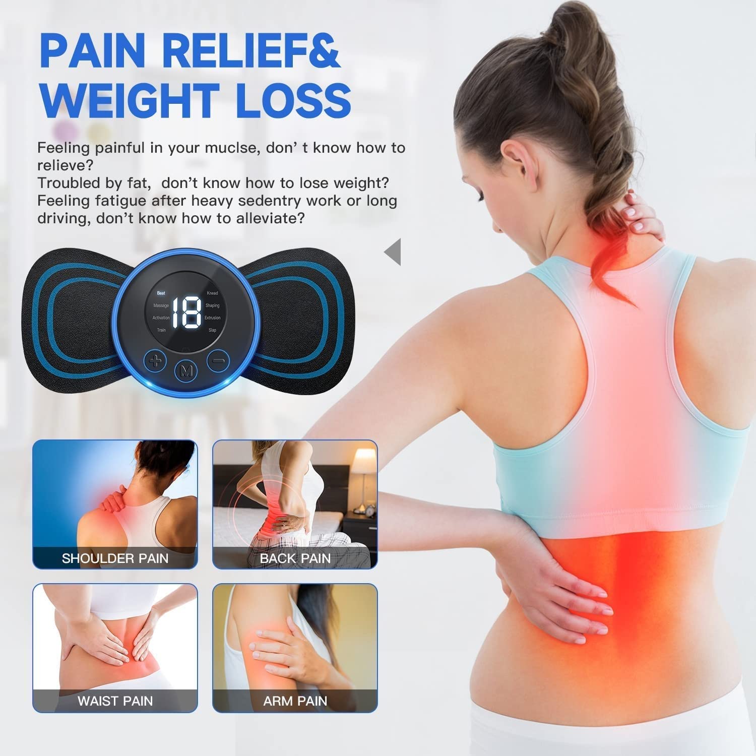 AJUS Full Body Mini Butterfly TENS Massager with 8 Modes, 19 Levels Electric Rechargeable Portable EMS Patch for Shoulder, Neck, Arms, Legs, Neck, Men/Women AJUS Full Body Mini Butterfly TENS Massager with 8 Modes, 19 Levels Electric Rechargeable Portable EMS Patch for Shoulder, Neck, Arms, Legs, Neck, Men/Women