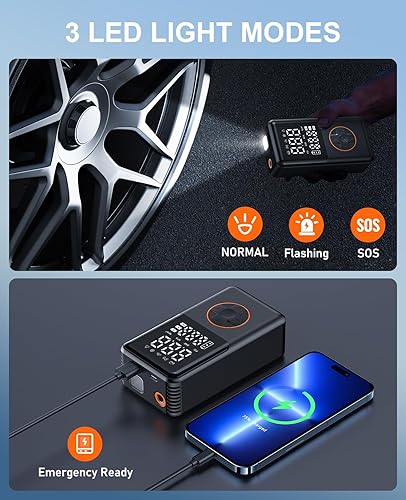 Miniatura 9 de Compresor de aire portátil para inflador de neumáticos, bomba eléctrica de bicicleta de 150 PSI, apagado automático y medidor de presión digital,