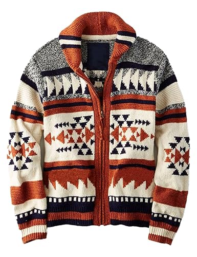 VIEWON Men's Casual Tribal Aztec Print Western Ethnic Vintage Lapel