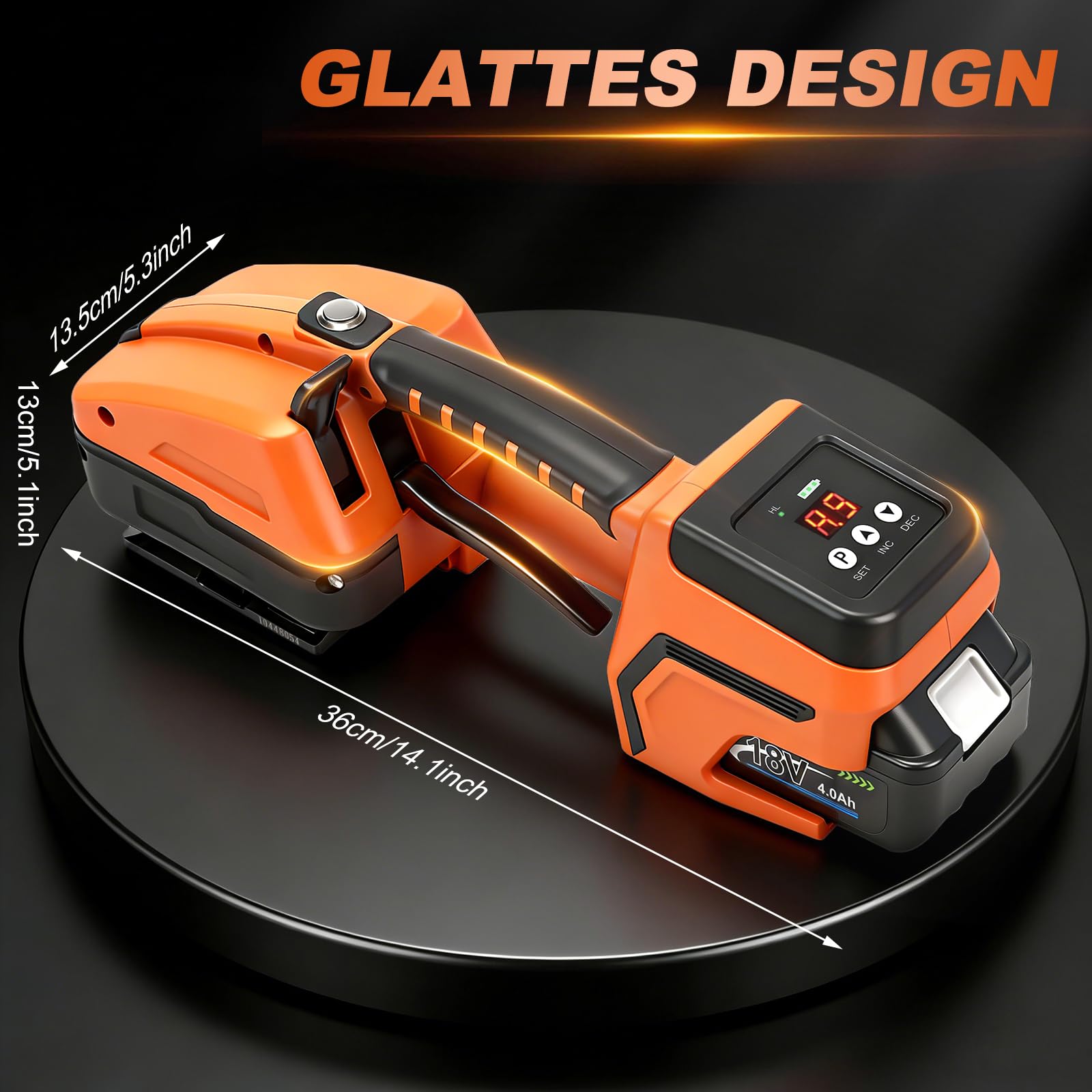 Umreifungsgerät Akku für 13-16 mm PP-/PET-Band mit Digitaldisplay, 2 x 4000 mAh Akku, 900-3500N Elektrische Umreifungsmaschine Mit Kunststoffkasten Umreifungsgerät Elektrisch für Paletten