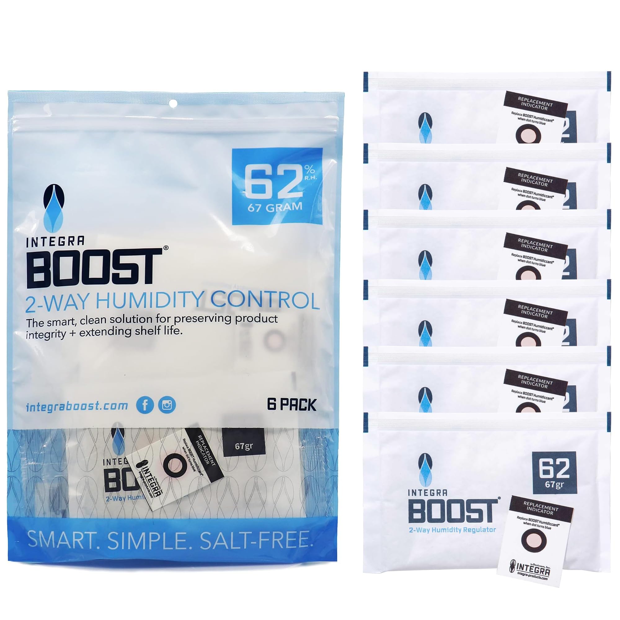 Integra Boost RH 2-Way Humidity Control, 62 Percent, 67 Gram (Pack of 6)