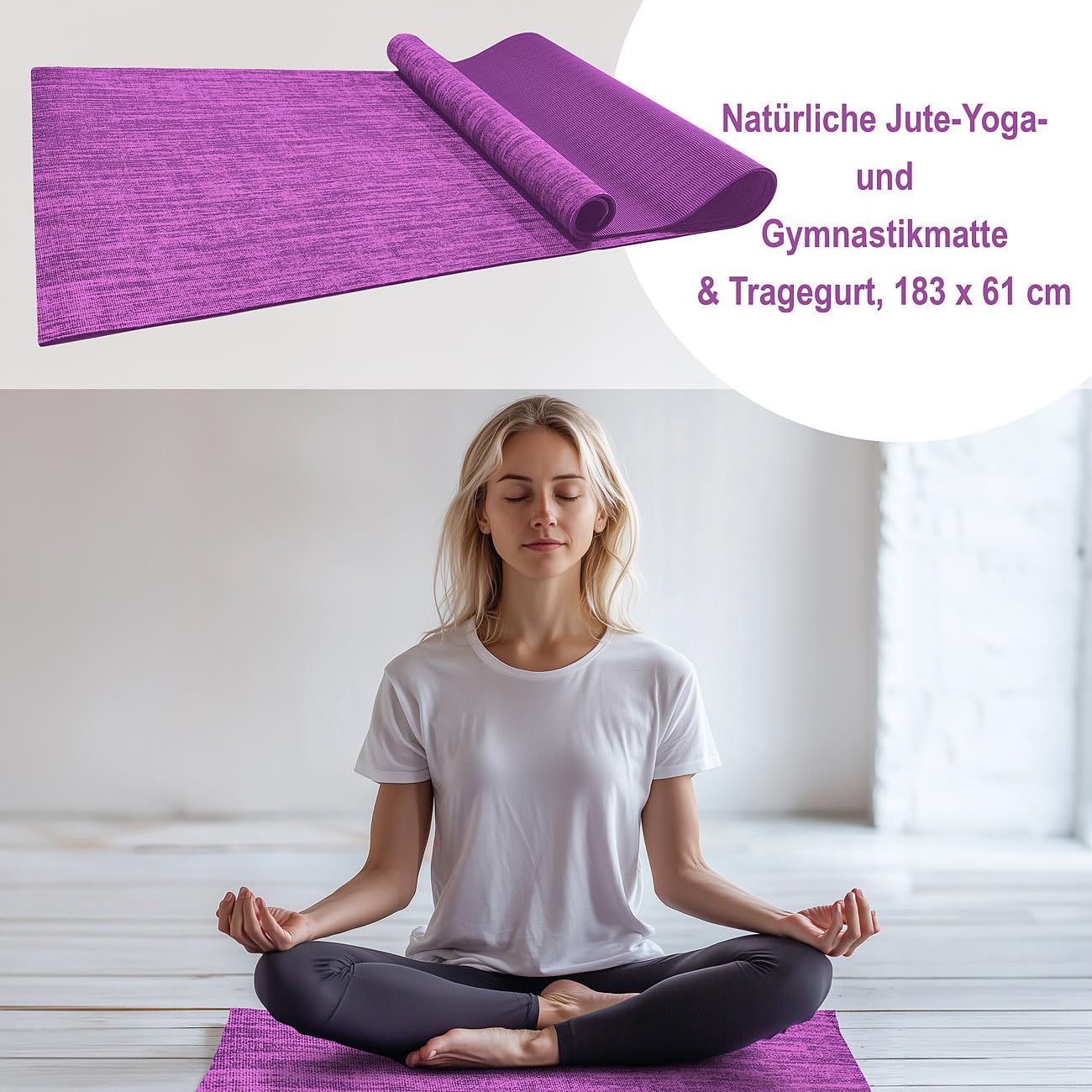 Newgen Medicals Yogazubehör: 4er-Set Jute-Yoga- & Gymnastikmatten, gepolstert, Tragegurt, 183x61 cm (Yogaunterlage, Pilates-Sportmatten)