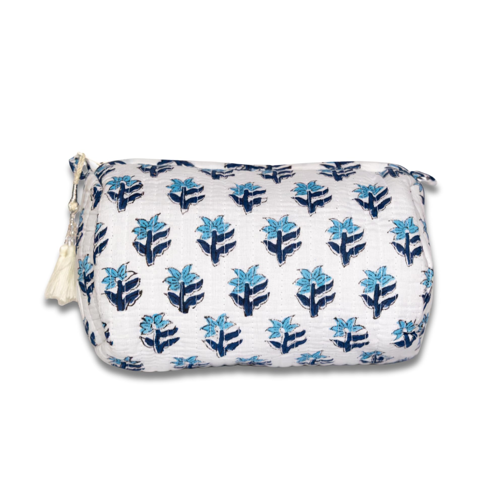 Neceser Print de Viaje Organizador, Bolsa de Aseo, Bolso Maquillaje de algodón Acolchado para Mujeres, Hombres y recién Nacidos con Forrado Impermeable Interior (Blanco Floral, Mediano) — view 12