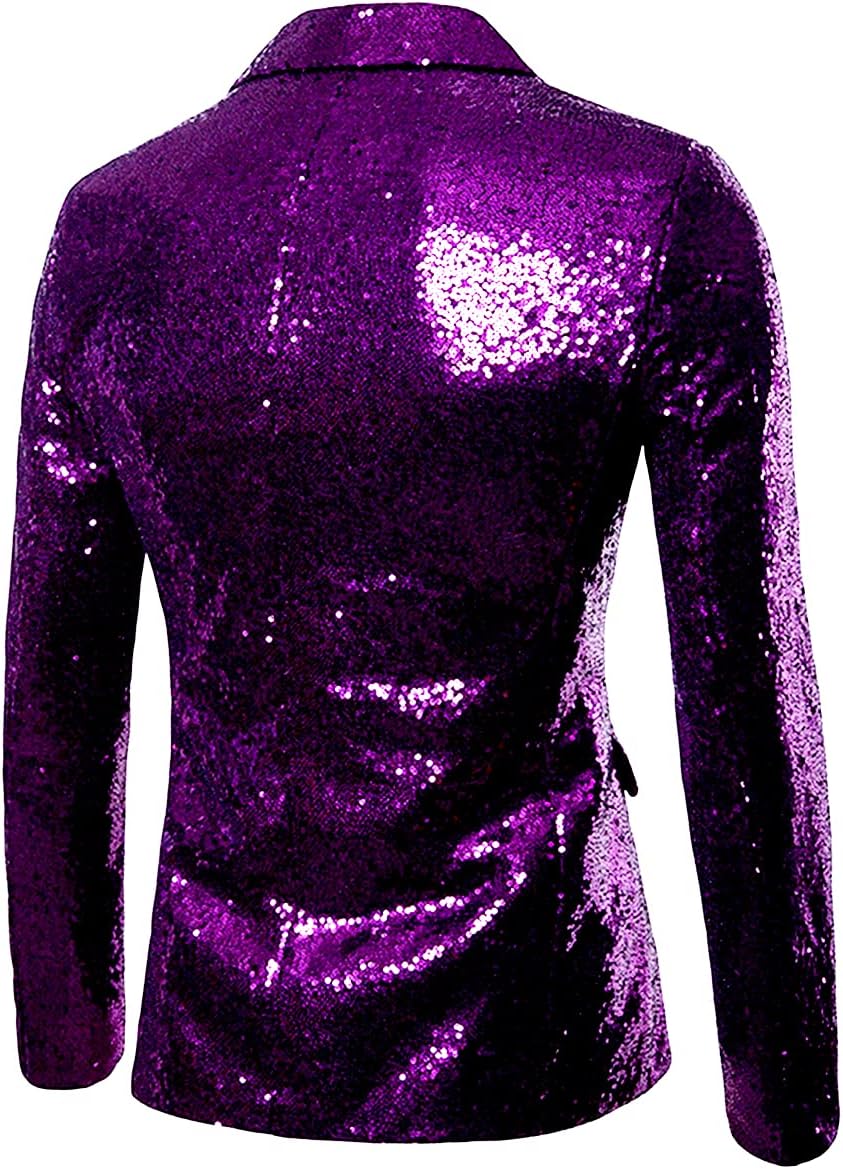 Cloudstyle Mens One Button Sequin Dress Suit Jacket Party Festival Tuxedo Sport Coat - Image 2