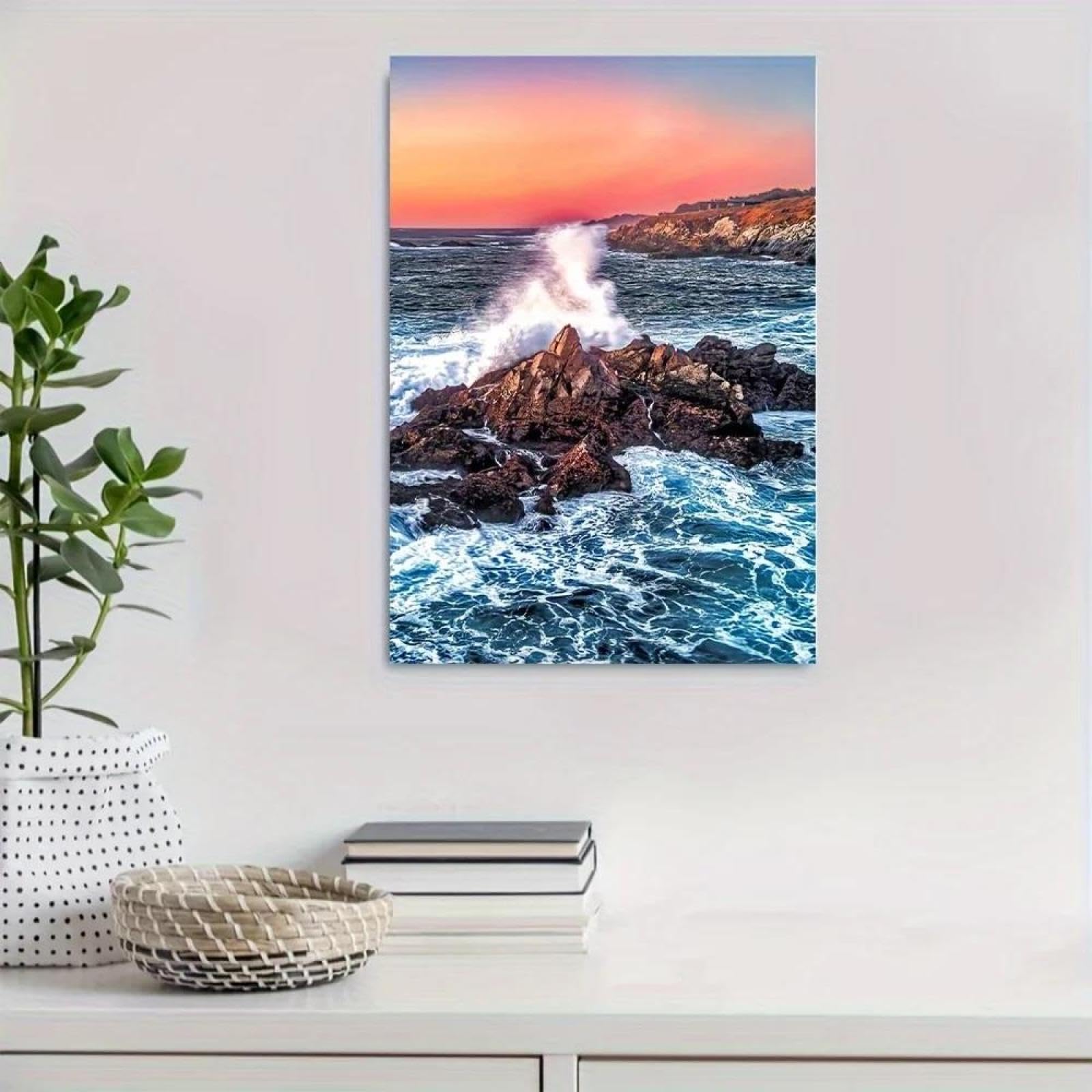 Yocheng Wave Art Canvas Print -California Coastal Scene With Dramatic Rocky Shoreline 30x40cm No Frame