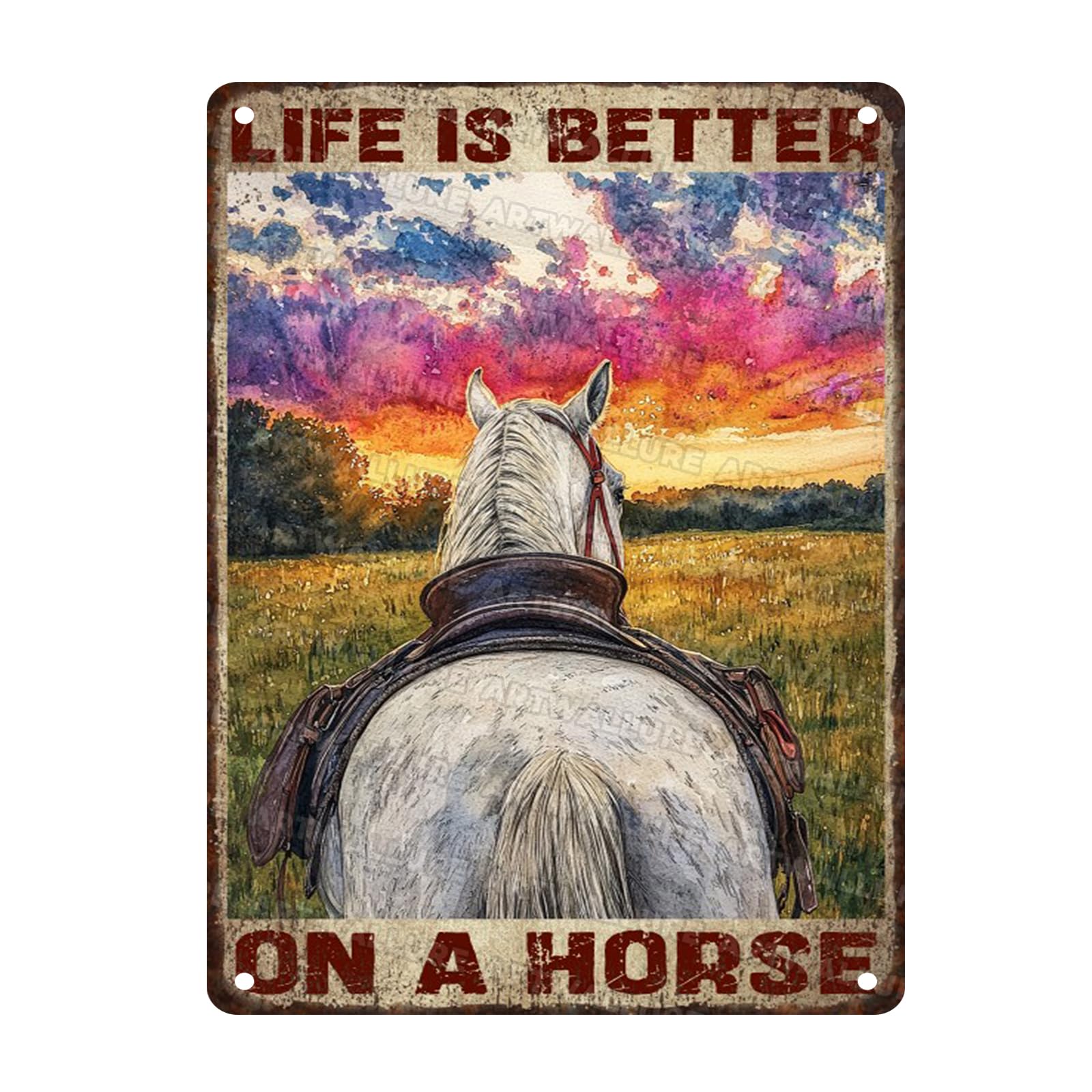 Horse Lover Metal Tin Sign Rustic Wall Art Vintage Farmhouse Bar Decor Life Is Better On A Horse Quote 12x16inch