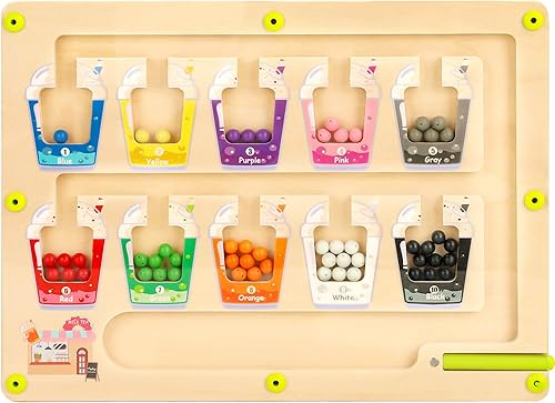 Tablero magnético de madera de laberinto de color y número, tablero magnético Montessori para niños, rompecabezas magnéticos, juguetes para niños de
