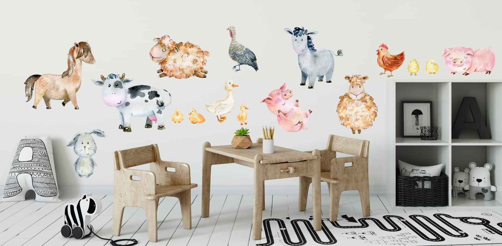 Adhesivo decorativo para pared infantil, diseño de animales de granja, vaca, oveja, gallina, juego (L)