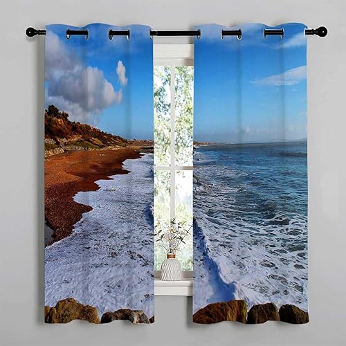 Miniatura 3 de Cortinas De Cocina Modernas Costa Playa Vista Mar Cielo Cortina Divisora Pared 85 Pulgadas De Ancho Por 85 Pulgadas De Largo, 2 Paneles