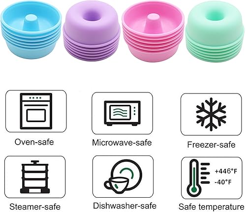 Miniatura 5 de To encounter Paquete de 24 moldes de silicona para hornear, donas redondas antiadherentes, tazas reutilizables para hornear, moldes para magdalenas,