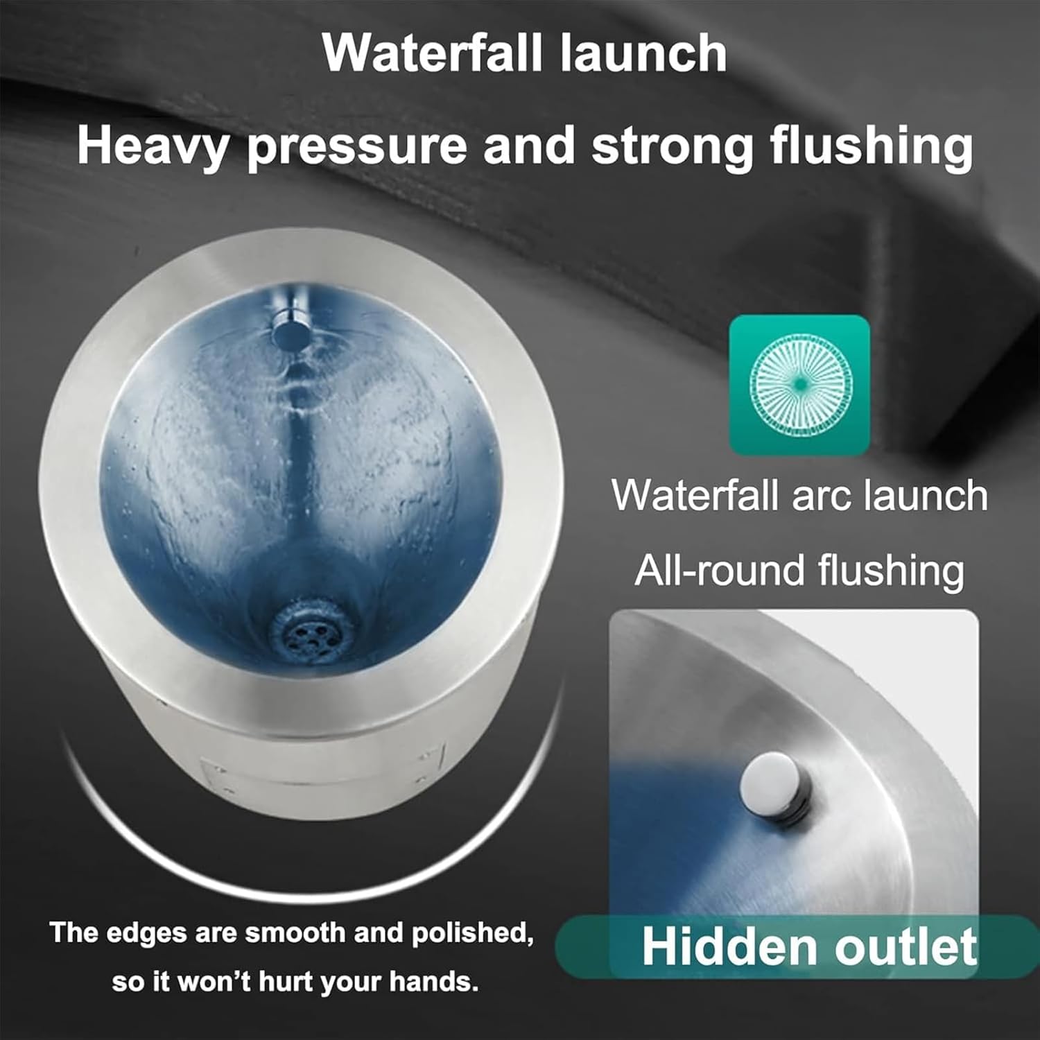 MRKU Stainless Steel Oval Wall Mounted Urinal, High Efficiency Flush for Commercial Use, Automatic Sensor