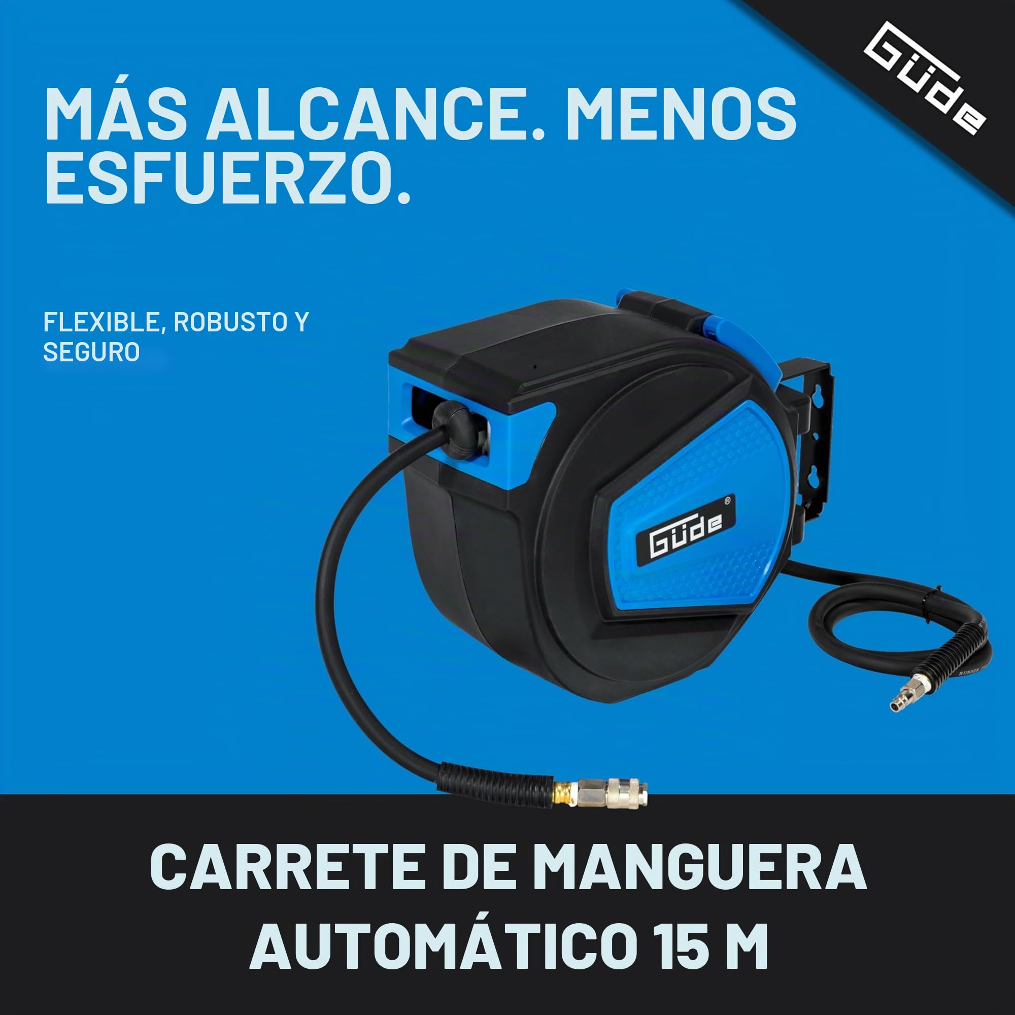 Güde Carrete de manguera automático 2882, 15 m (12 bares máx. presión de trabajo, 9,5 mm de diámetro interior, 3 mm de grosor de pared)