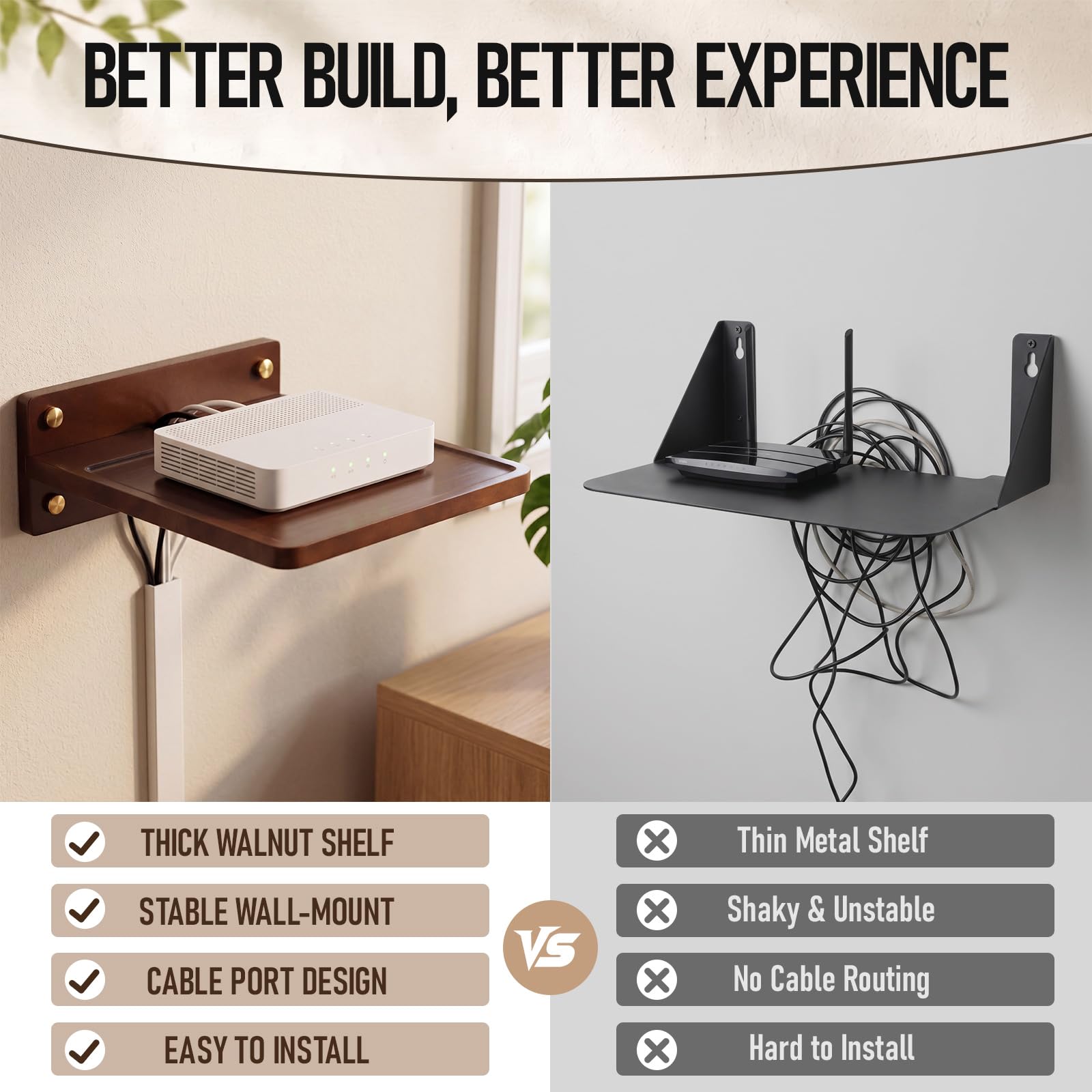 CroBlissful Estante flotante de madera para montaje en pared de 14.2 x 11 pulgadas, estante flotante y soporte para caja de cables, router, módem, decoración de cine en casa para sala de estar