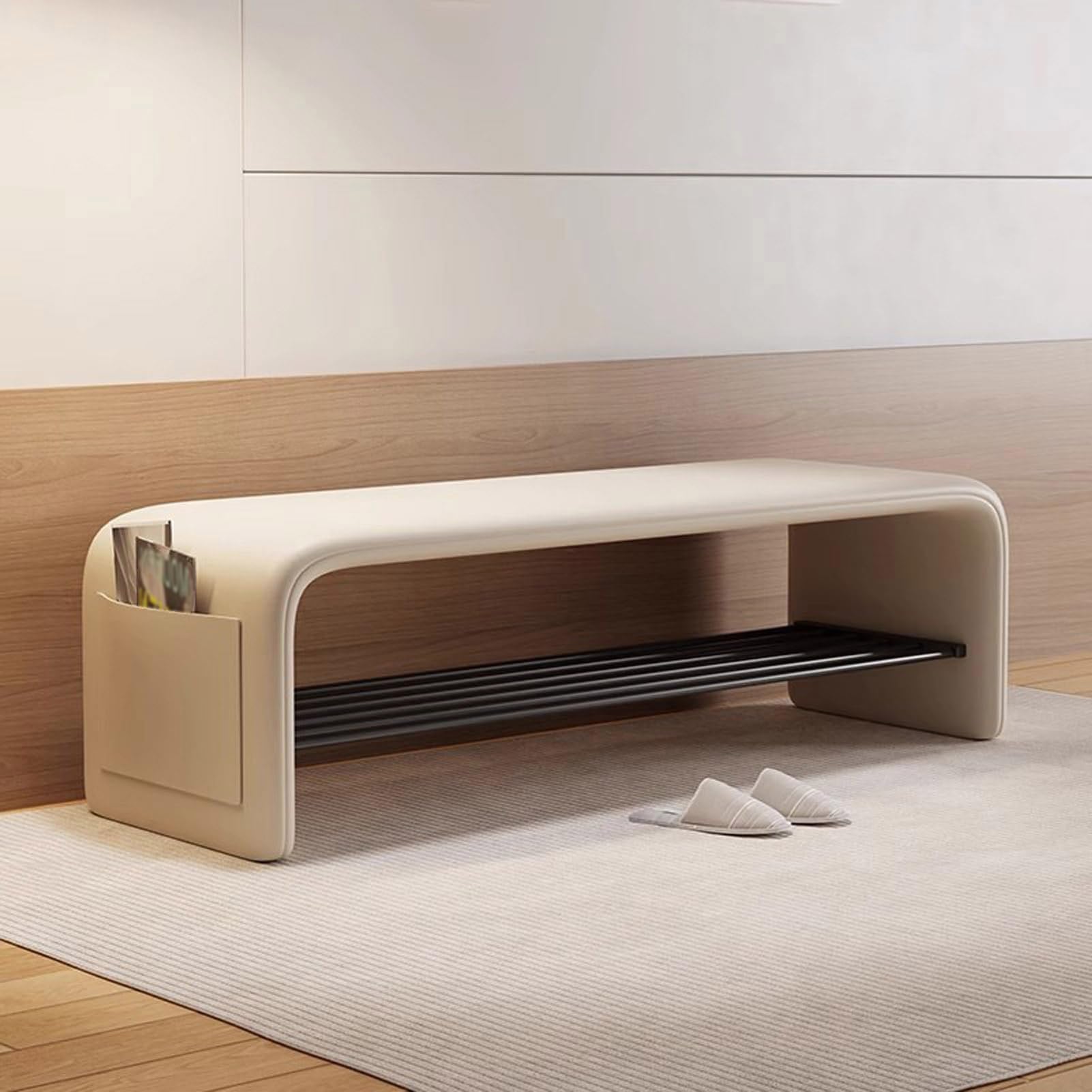 Wjftoday Beige Shoe Bench With Cushion 2 Tier Shoe Rack Entryway Storage Seat Upholstered Shoe For Living Room & Hallway 60 X 35 X 40Cm