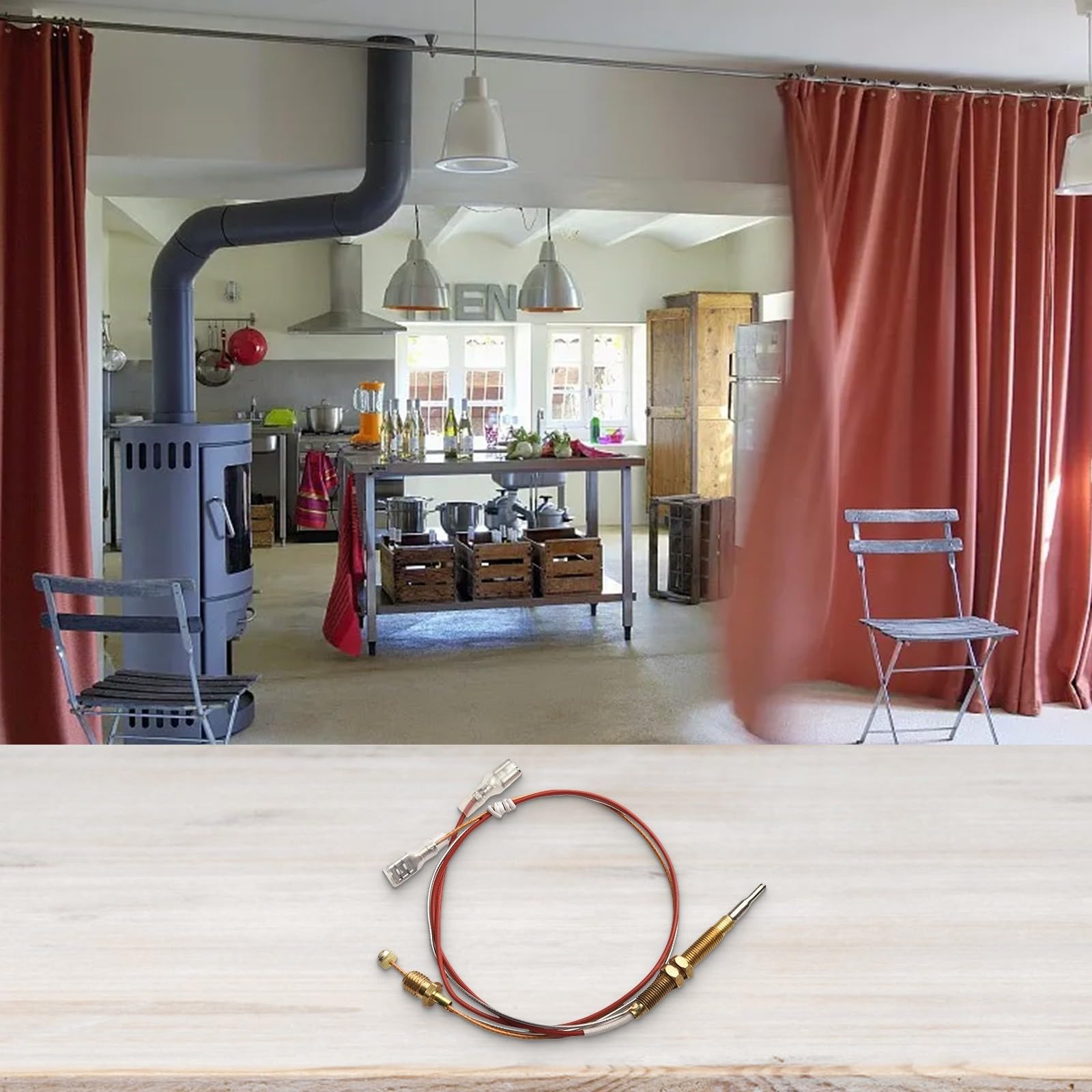 Anpassbare Thermoelement-Lösung für den Außenbereich auf Gas-Terrassenheizungen mit M8-Ende und anpassbarer Drahtgröße (60 cm)