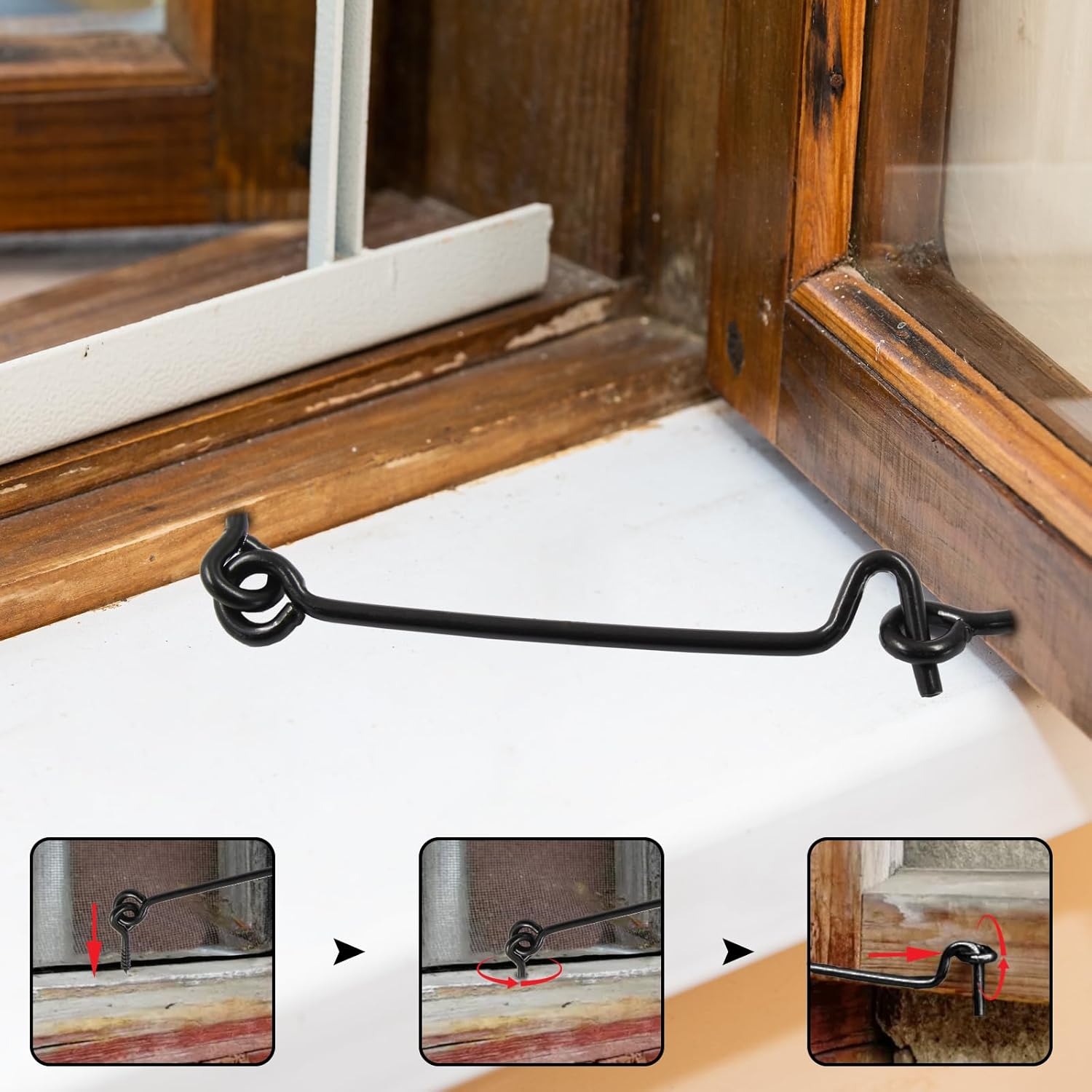 Uenhoy 5 Pcs Cabin Hook and Eye Latch 1.7 Inch Gate Door Swivel Window Latch Hook with Mounting Screws, Black