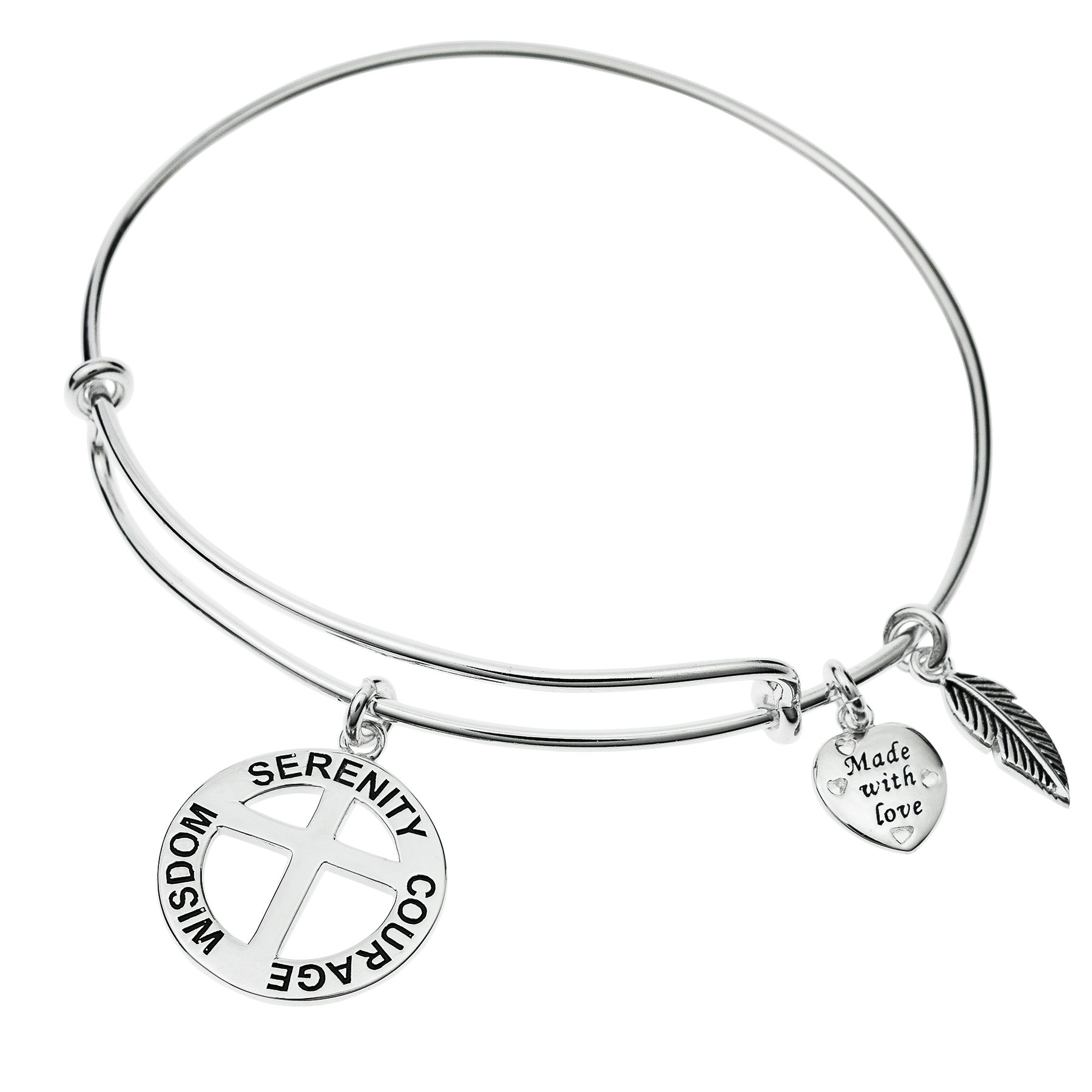 Bracciale rigido in argento Sterling 925 con ciondolo a forma di croce e coraggio, ispirazione della saggezza, regolabile, in filo metallico