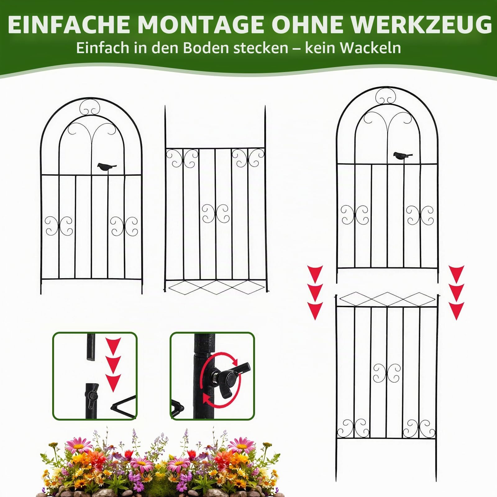 Rankgitter, 2-teiliges Set an Rankhilfen aus Metall, 180 × 50 cm, rostbeständig, für Rosenranken, Weinreben und Kletterpflanzen, zur Gartendekoration in Schwarz.