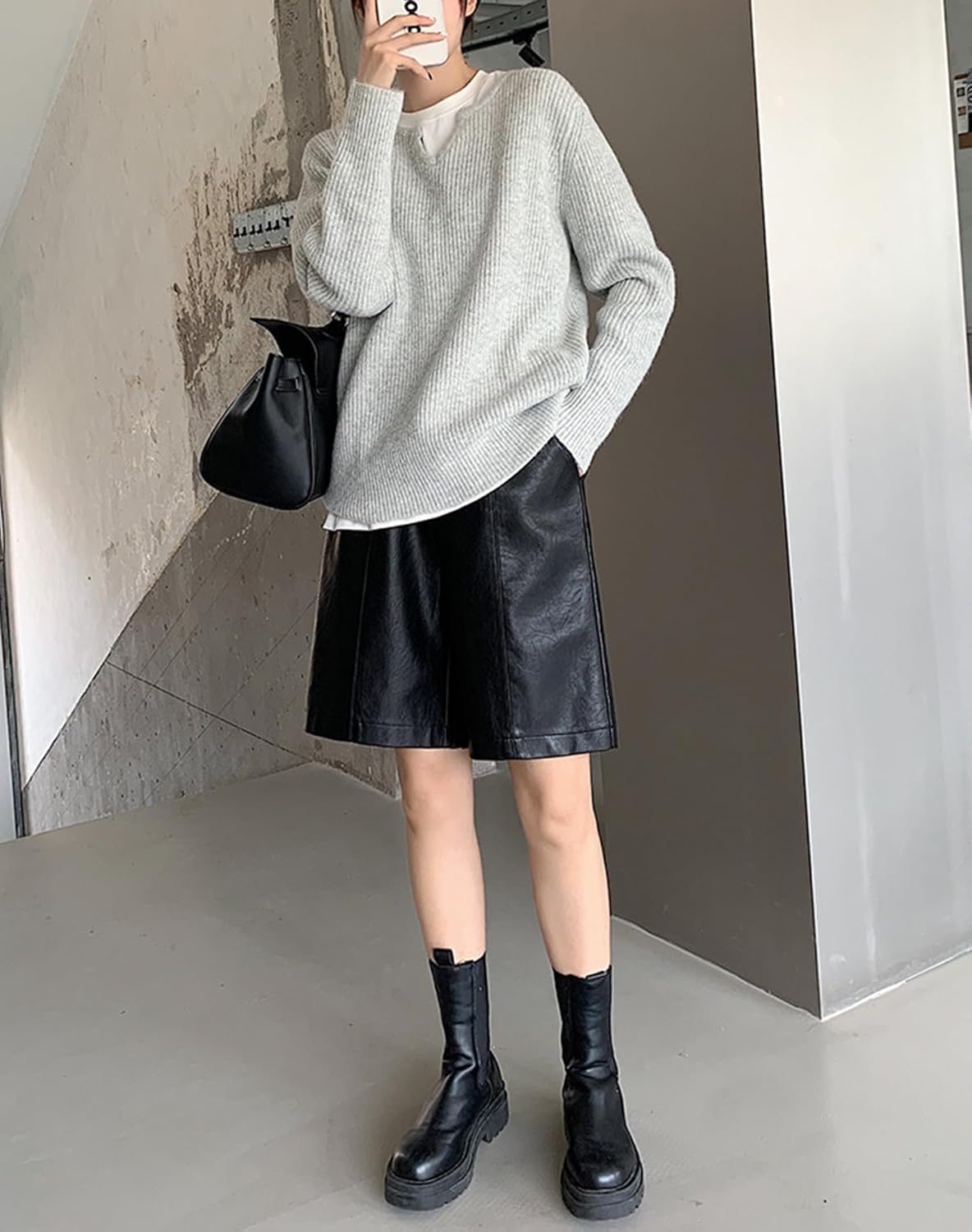 Lucrosun Women's Trendy Faux Leather Shorts High Waist Bermuda Biker Shorts - Image 5