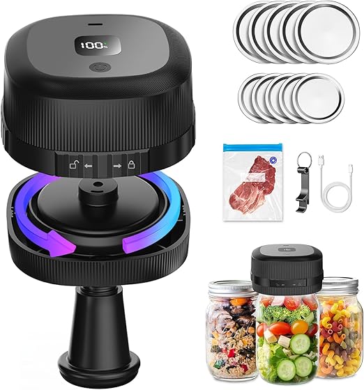 Yoobao Mason Jar Vacuum Sealer, 3 in 1 Electric Jar Sealer Kit for Regular or Wide Mouth Mason Jars, Vacuum Seal Bag, 10 Lids, Can Opener, Automatic Canning Sealing Machine for Food Storage