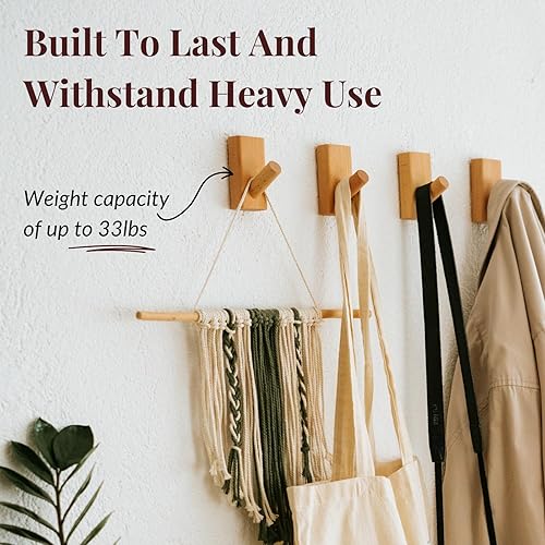 Miniatura 3 de Paquete de 4 ganchos de pared de madera para colgar, ganchos decorativos para colgar abrigos, ganchos para toallas, ganchos de pared para colgar