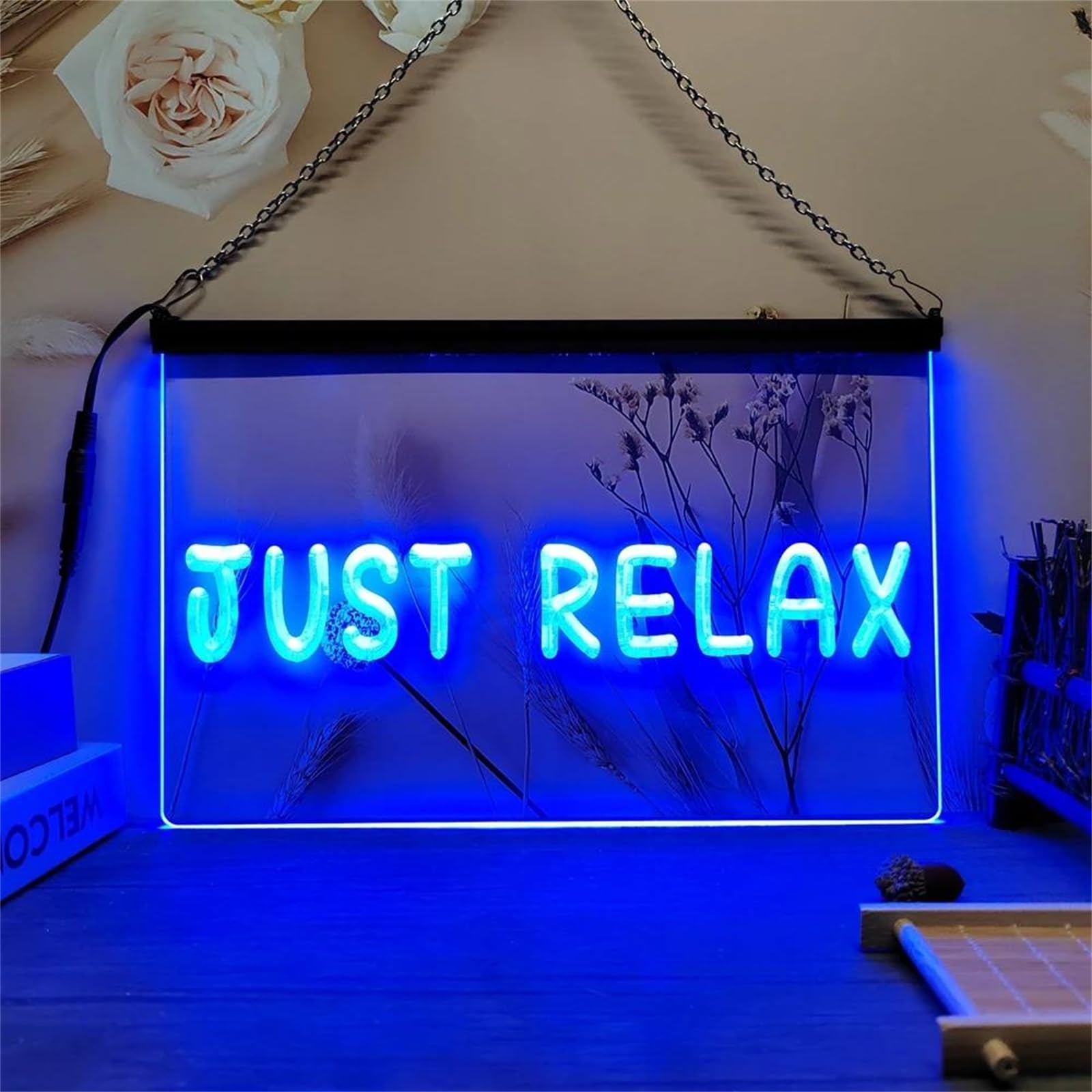 Just Relax Neon do dekoracji ściennej, 24-przyciskowe ściemnialne diody LED RGB USB do baru weselnego, salonu piękności i masażu,30x20cm